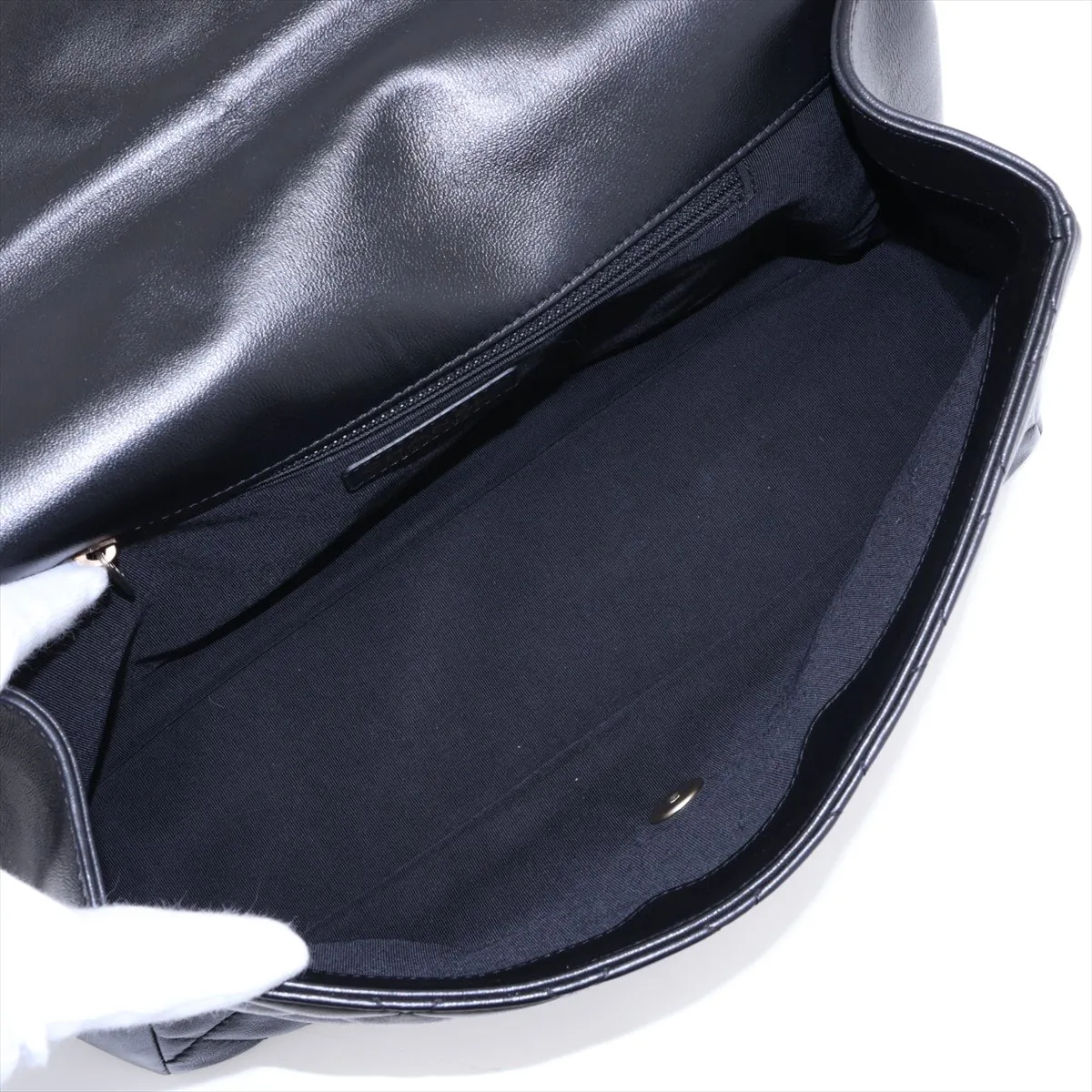 Large Matelassé Lambskin Single Flap Double Chain Bag, Black with Gold Hardware, 21748814, Serial Number 21 — view 7