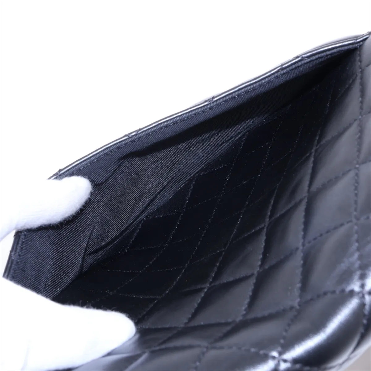 Large Matelassé Lambskin Single Flap Double Chain Bag, Black with Gold Hardware, 21748814, Serial Number 21 — view 9