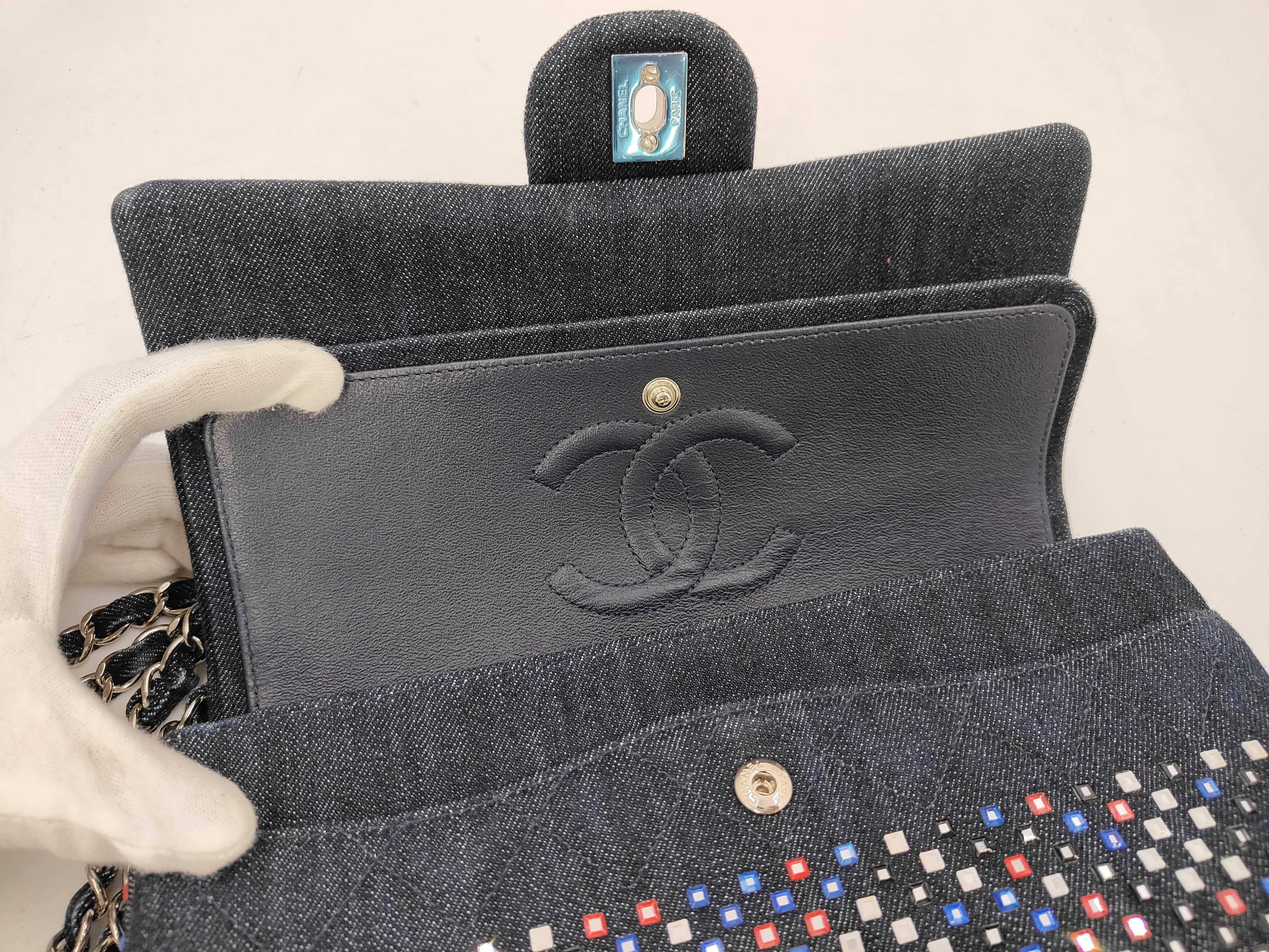 Matelassé Denim Double Flap 2-Way Chain Shoulder Bag — view 7