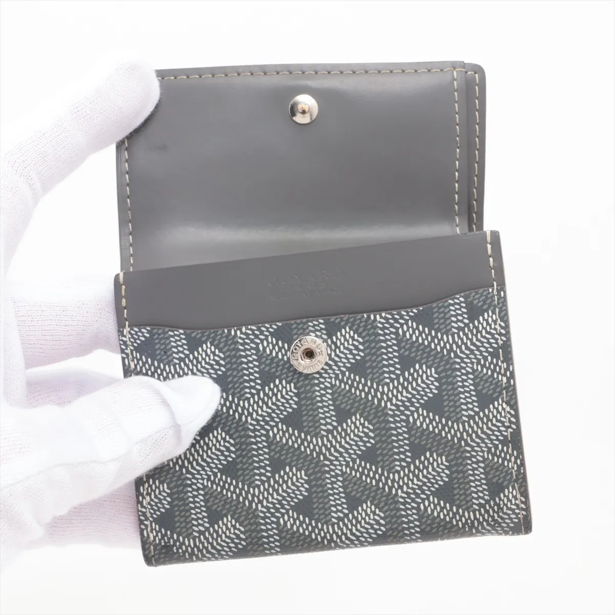 Marigny PVC x Leather Compact Wallet, Gray — view 3