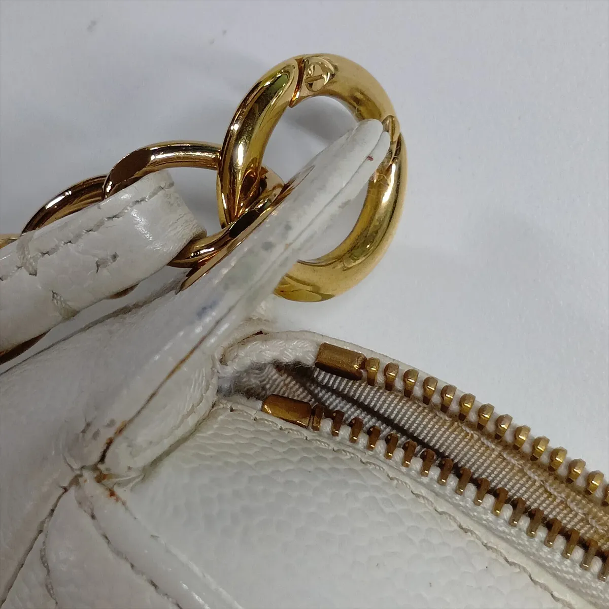 Matelassé Caviar Skin Chain Shoulder Bag, White with Gold Hardware, Item No. 7437269 (Serial Number 7) — view 13