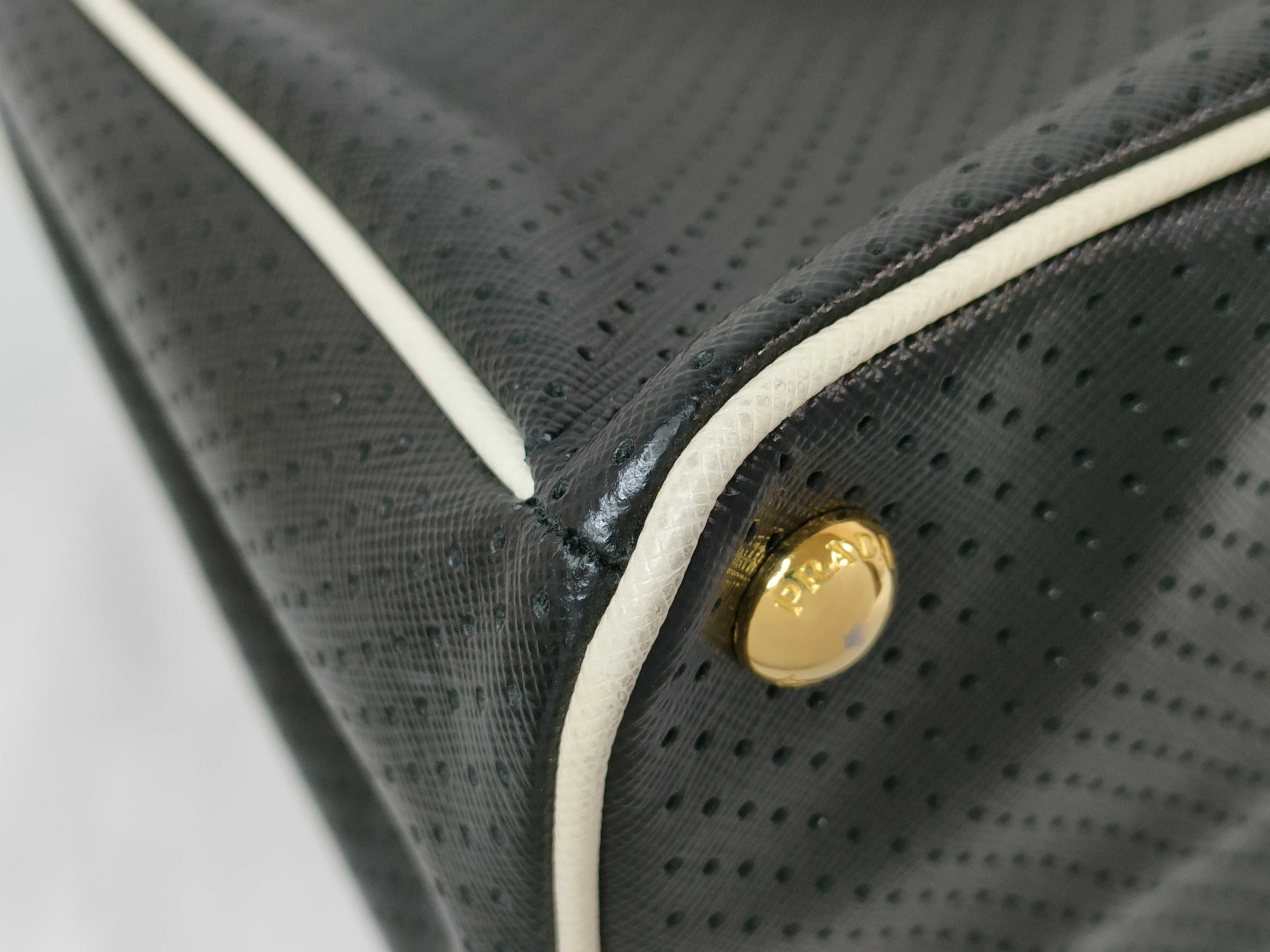 Saffiano Perforated Leather Handbag Black BN1875 Handbag — view 7