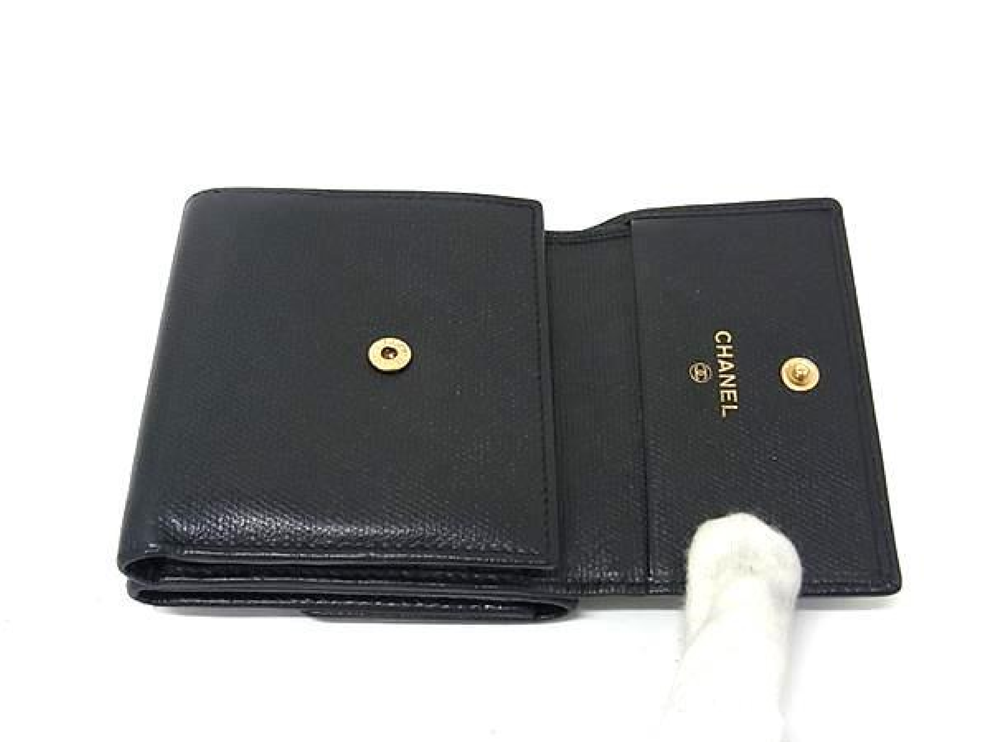 Coco Mark Coco Button Leather Tri-fold Wallet, Billfold, Coin Purse, Card Slots, Women's, Black, HB3782 — view 3