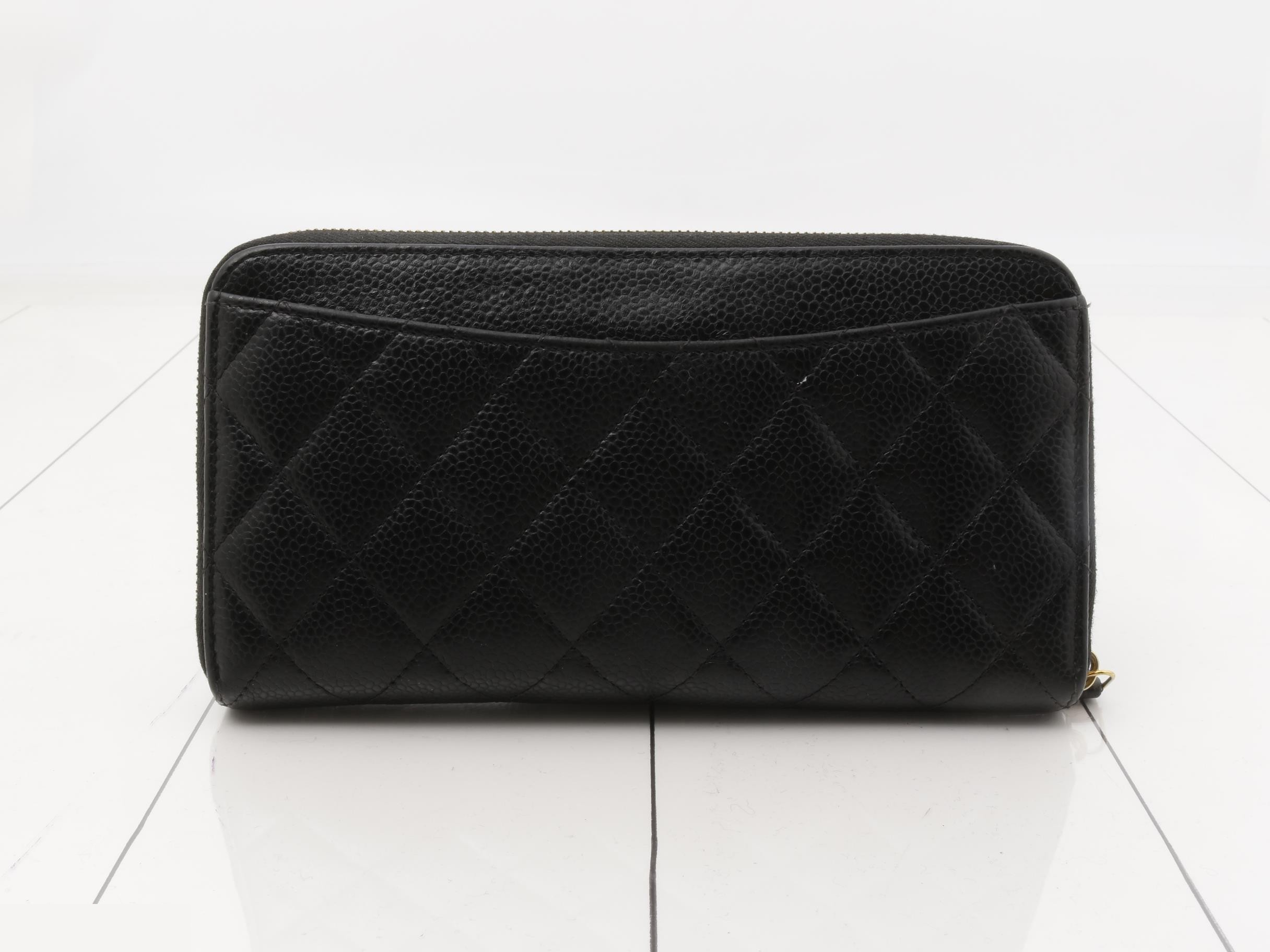 Caviar Skin Long Wallet, Around Zip, Black — view 2