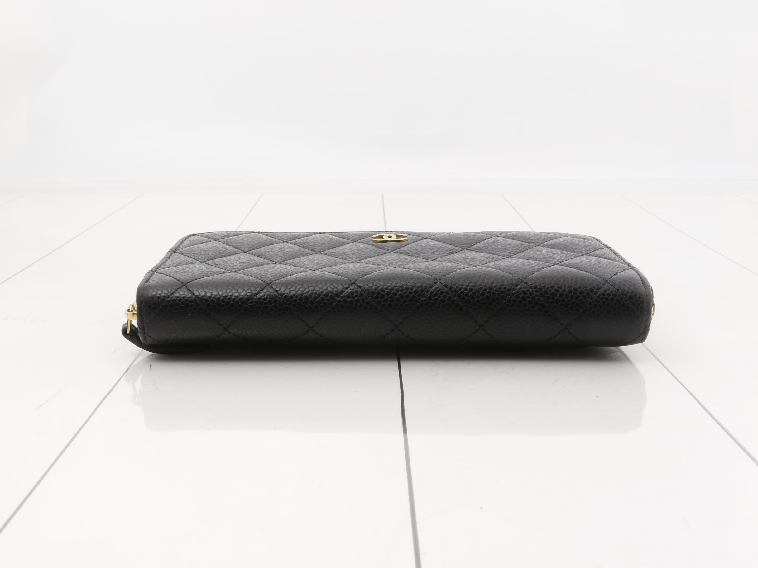 Caviar Skin Long Wallet, Around Zip, Black — view 3