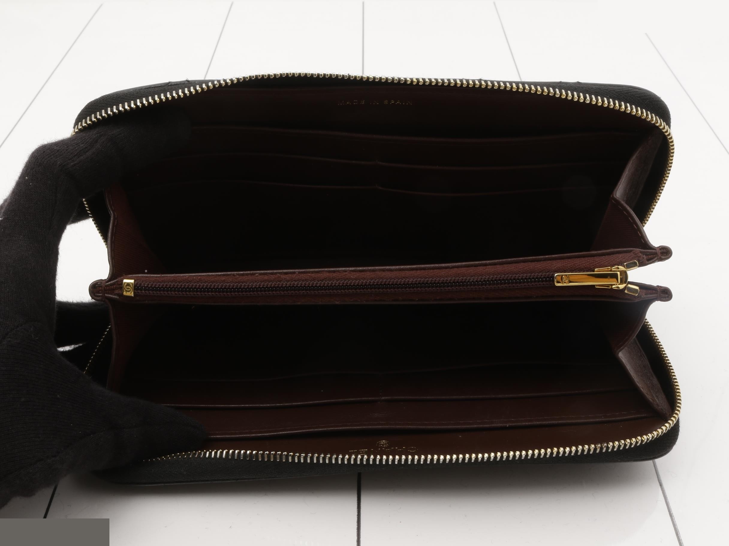 Caviar Skin Long Wallet, Around Zip, Black — view 4