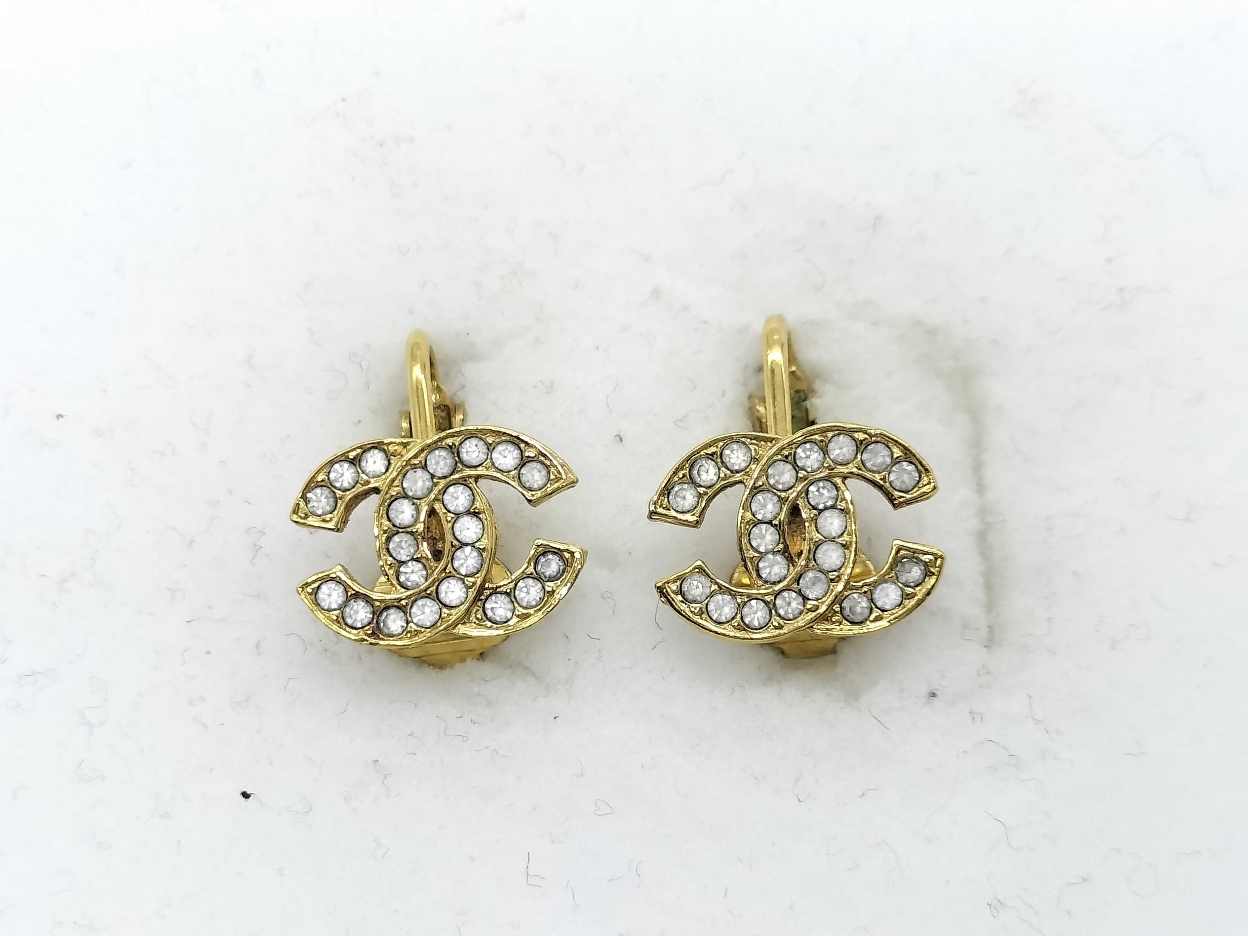 Earrings, Coco Mark, Rhinestone, 2092 Gold Earrings
