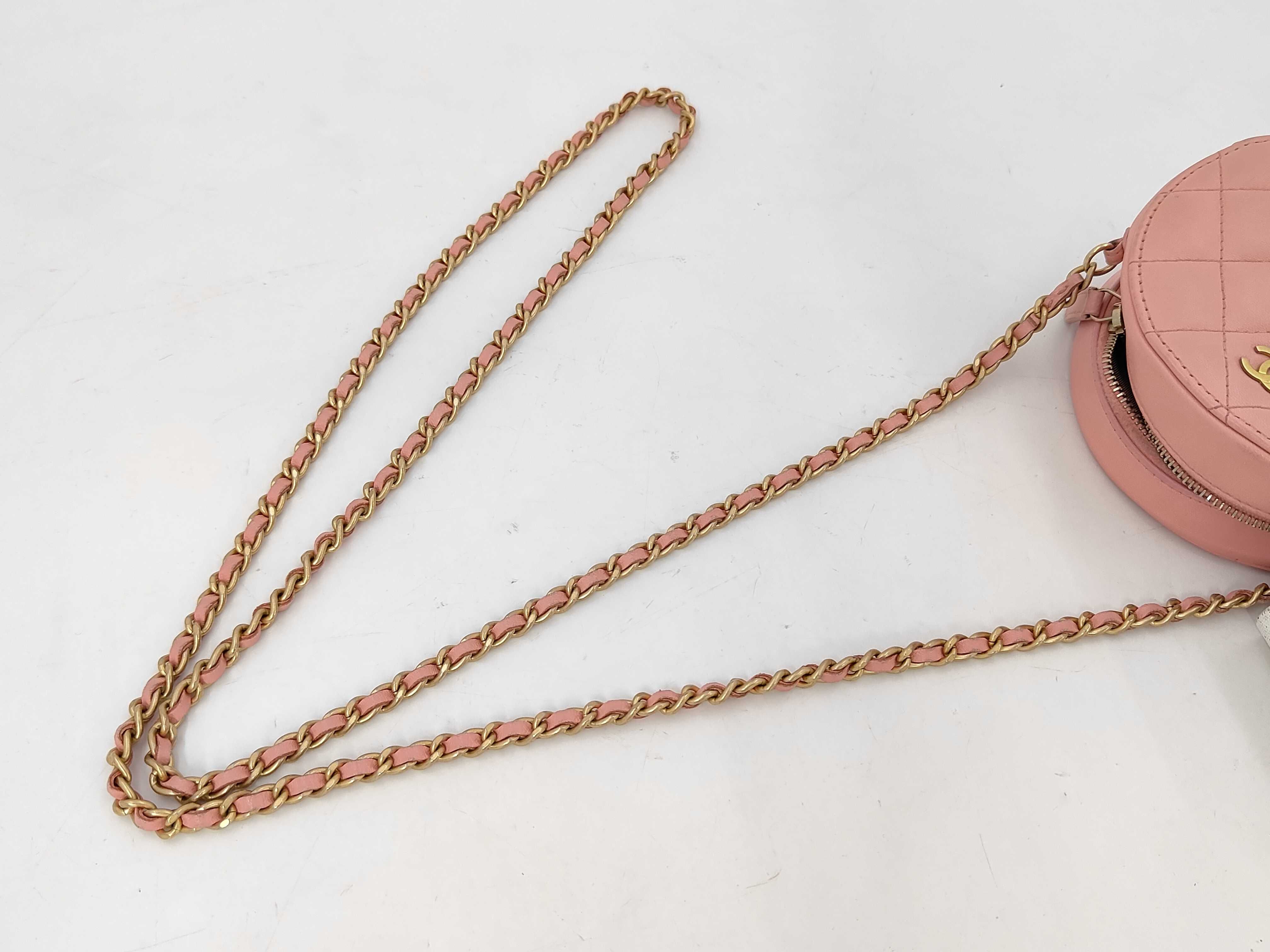 Matelassé Round Chain Shoulder Bag, Lambskin, Pink Shoulder Bag — view 5