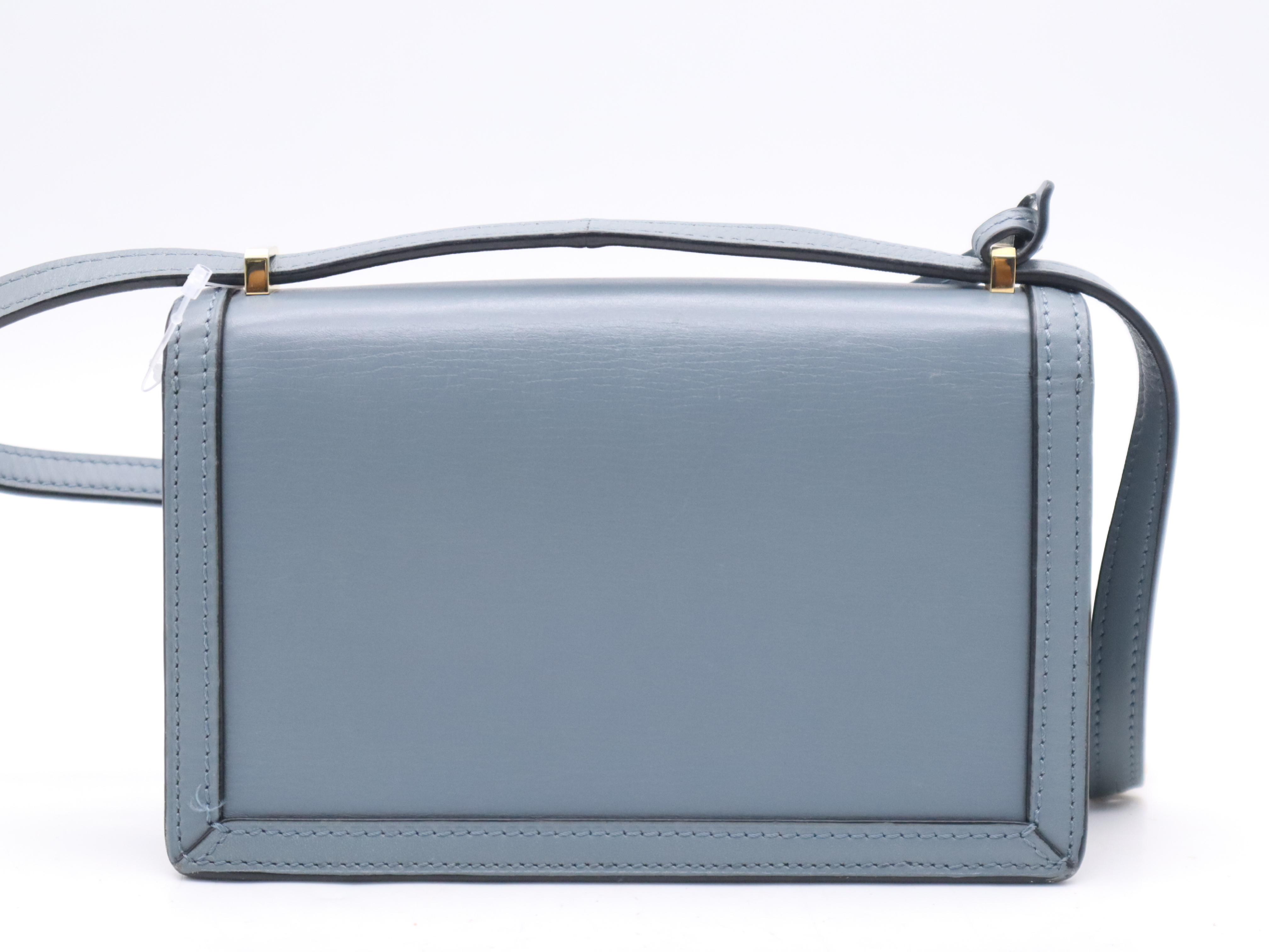 Leather Barcelona Shoulder Bag, Blue, Gold Hardware — view 2