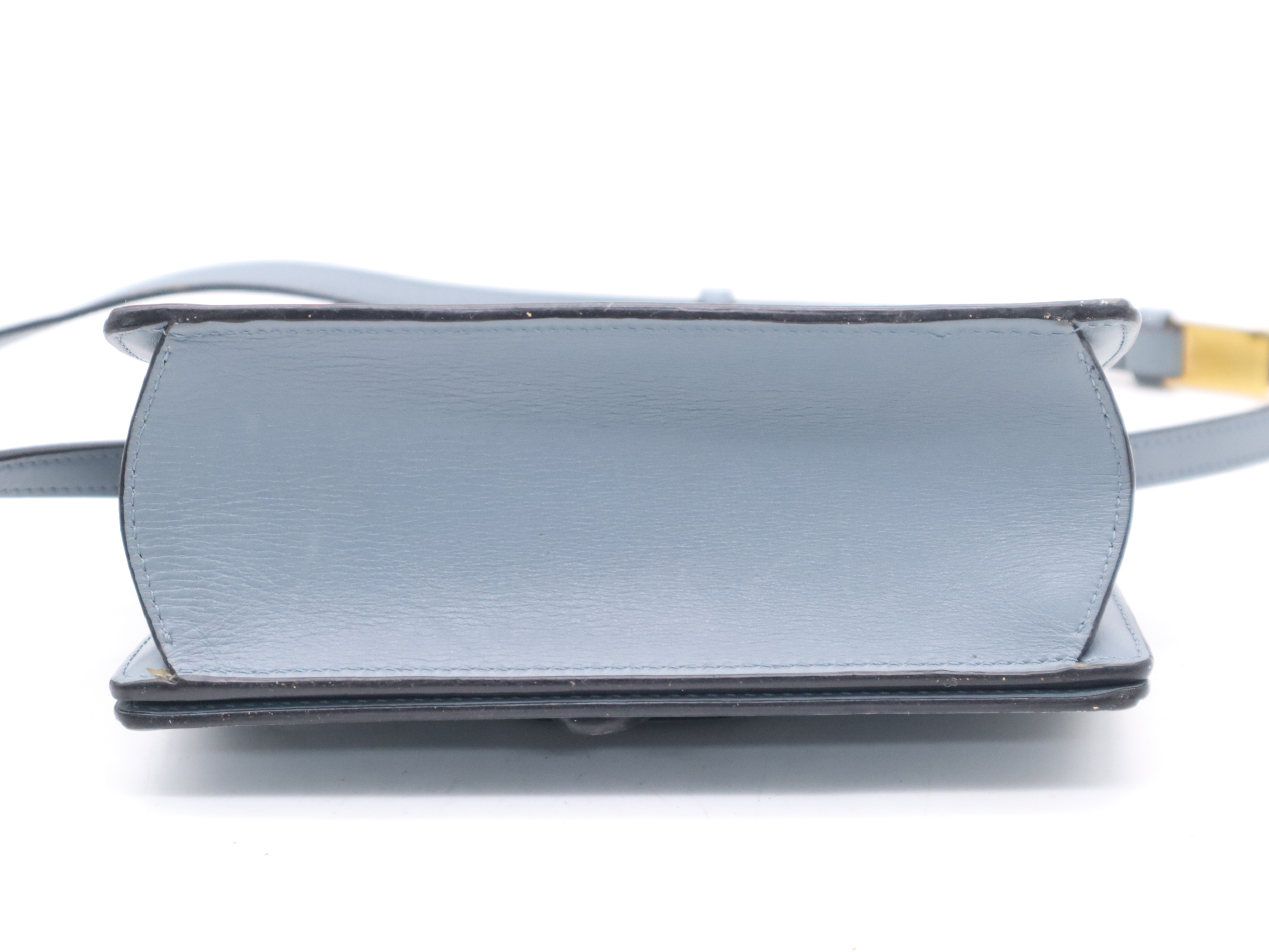 Leather Barcelona Shoulder Bag, Blue, Gold Hardware — view 4