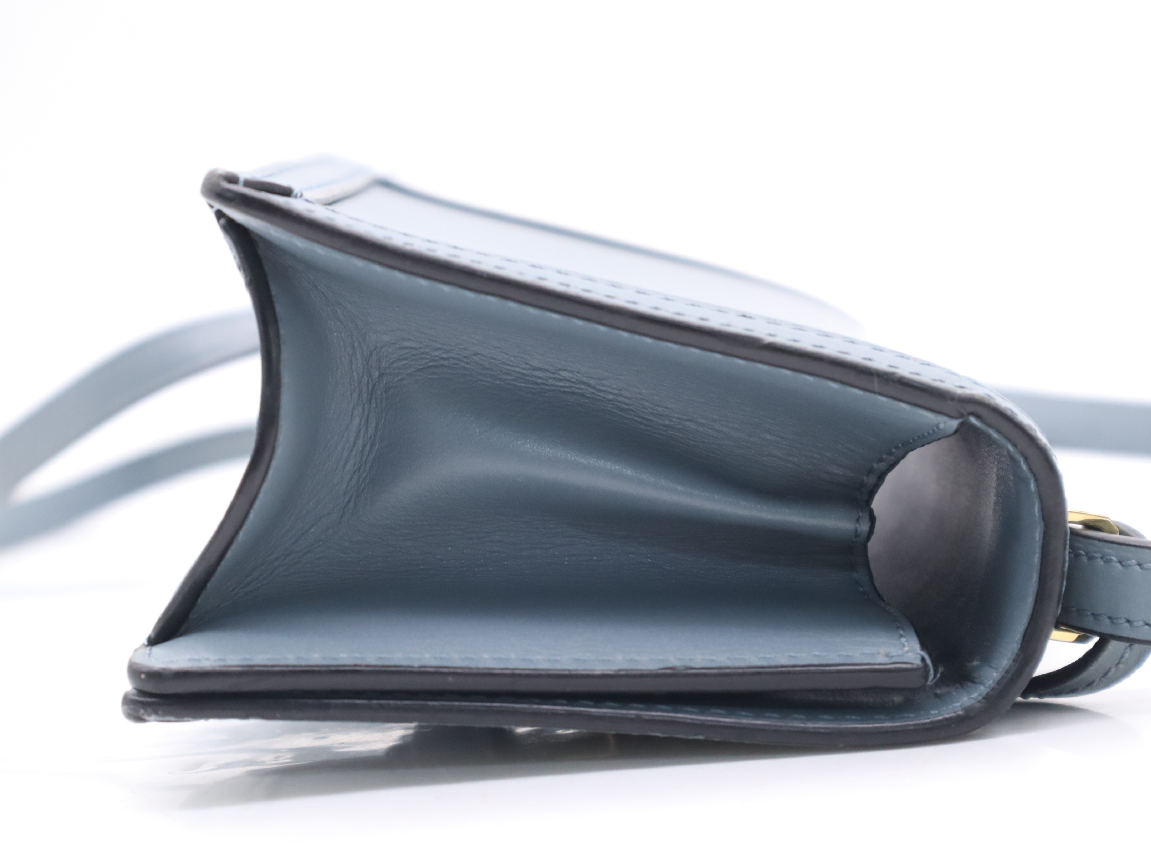 Leather Barcelona Shoulder Bag, Blue, Gold Hardware — view 5