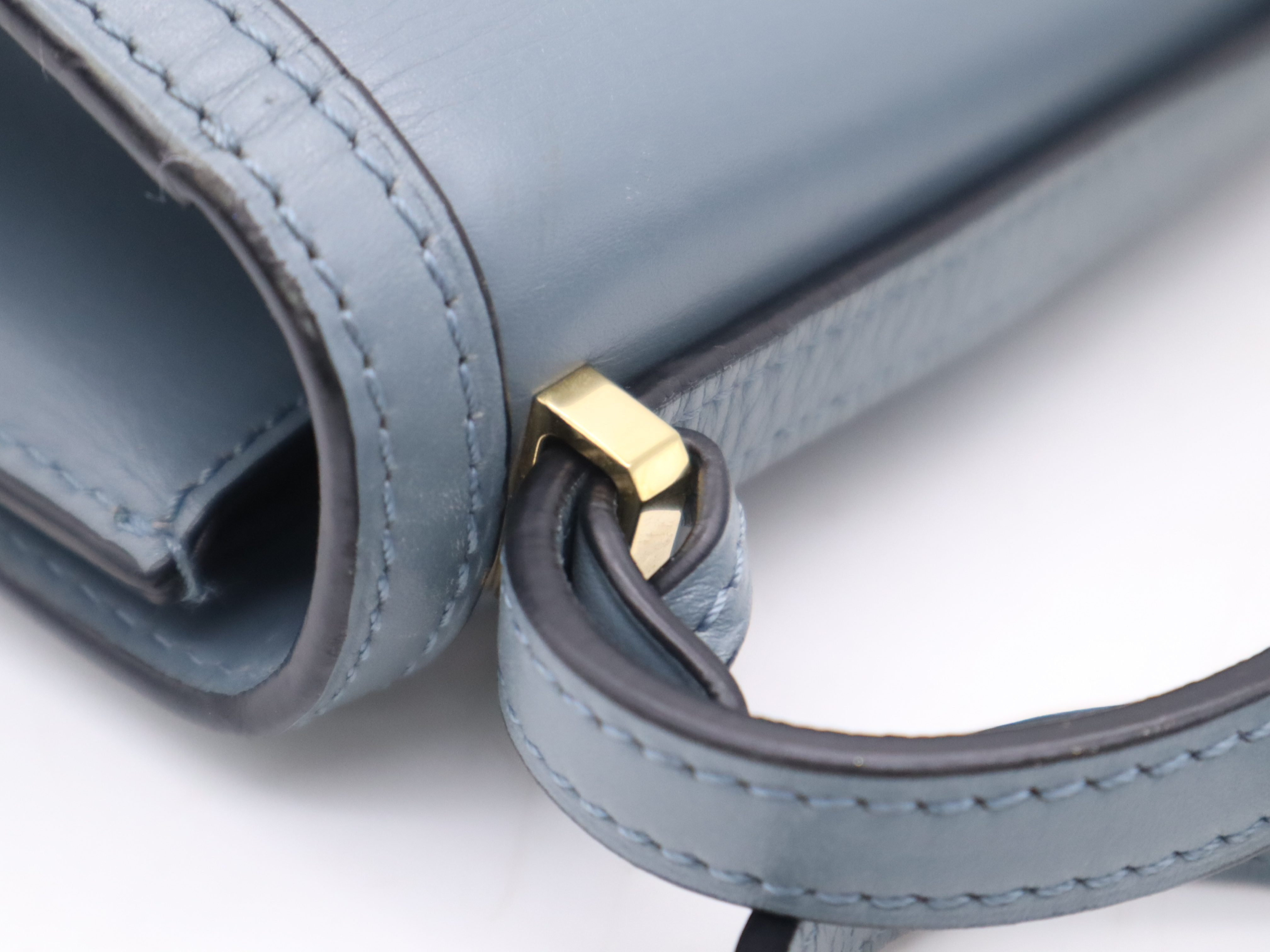 Leather Barcelona Shoulder Bag, Blue, Gold Hardware — view 7