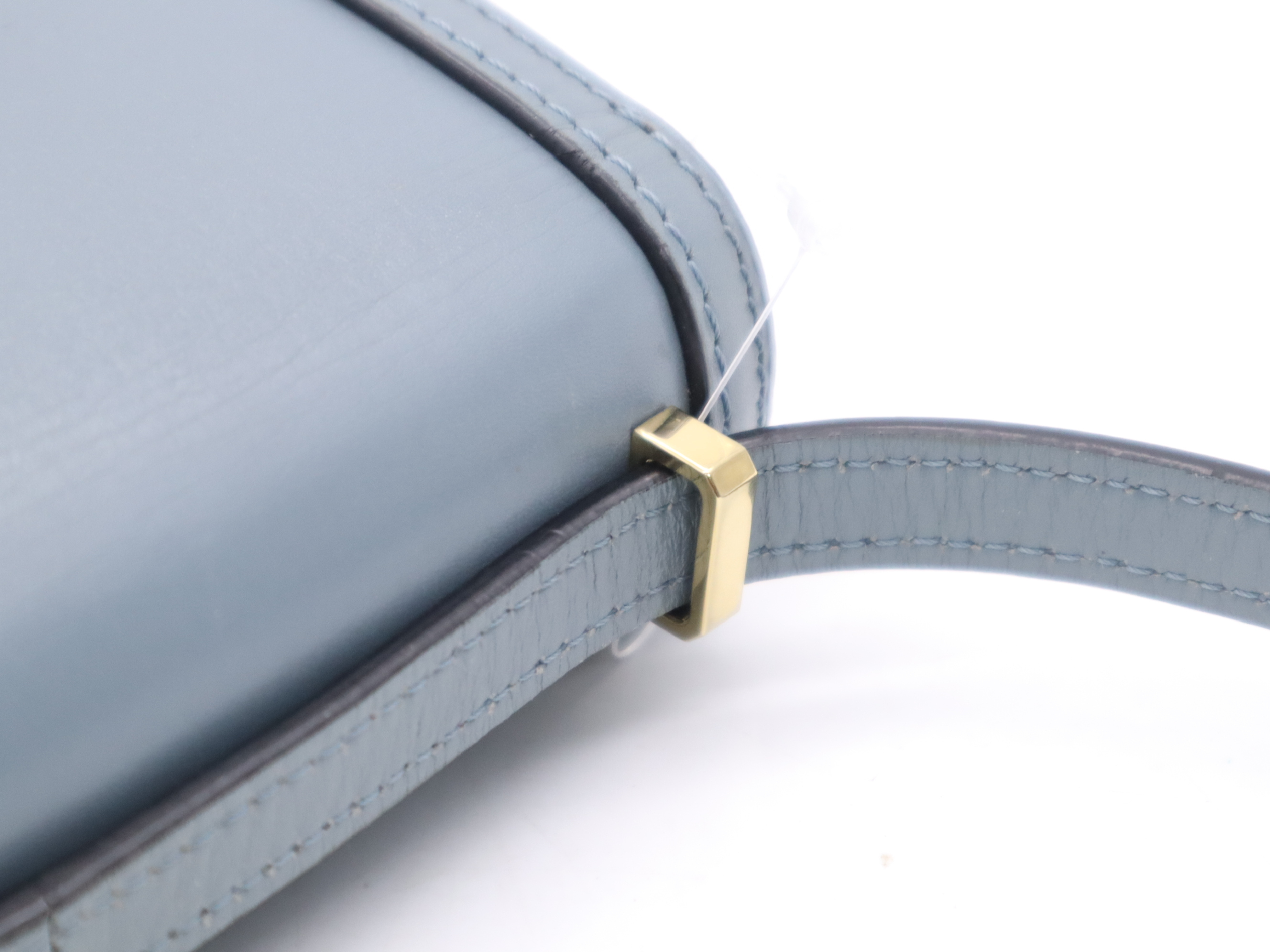 Leather Barcelona Shoulder Bag, Blue, Gold Hardware — view 8