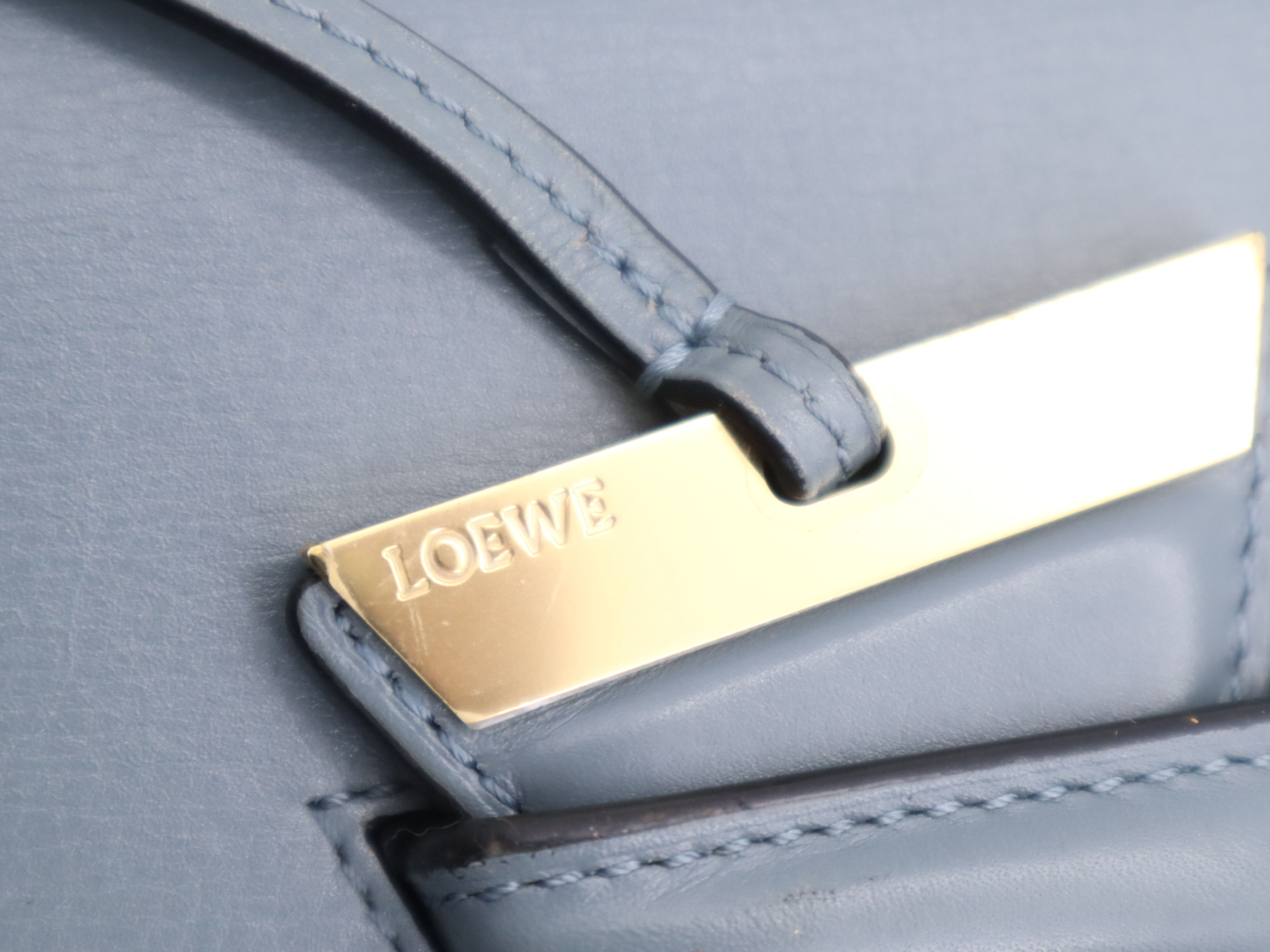 Leather Barcelona Shoulder Bag, Blue, Gold Hardware — view 9