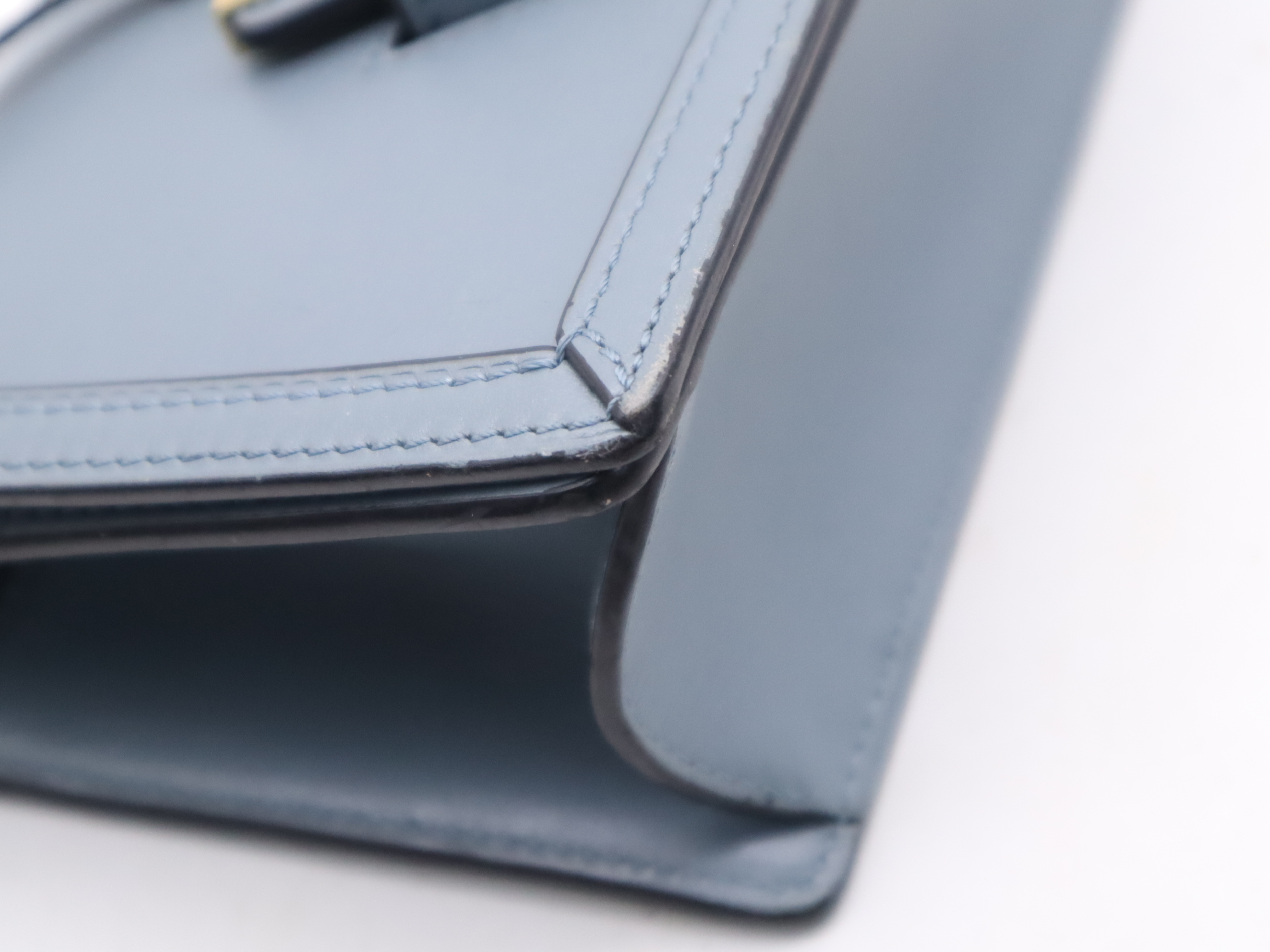 Leather Barcelona Shoulder Bag, Blue, Gold Hardware — view 10