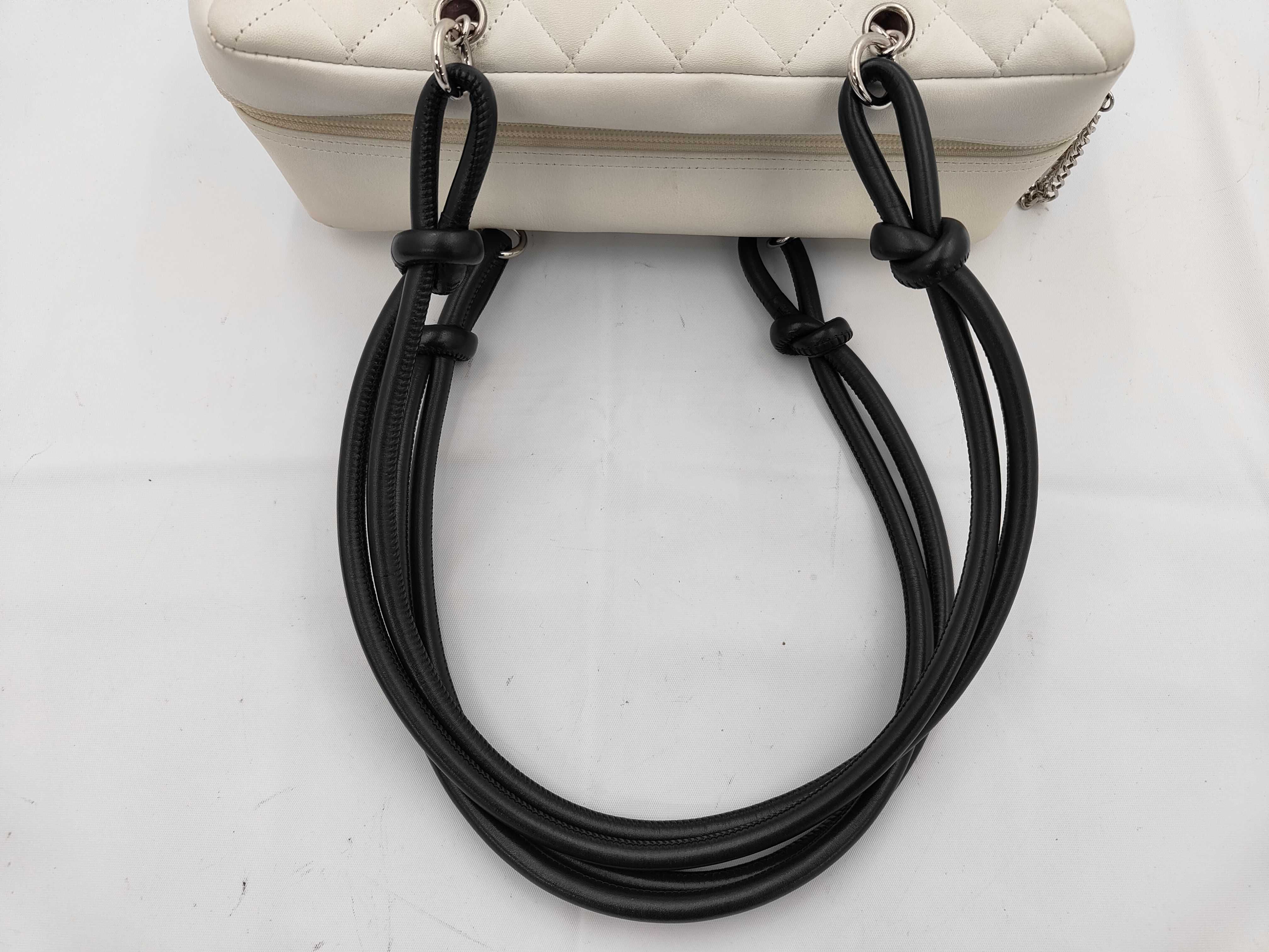 White Quilted Leather Cambon Bowling Bag Shoulder Bag — view 3