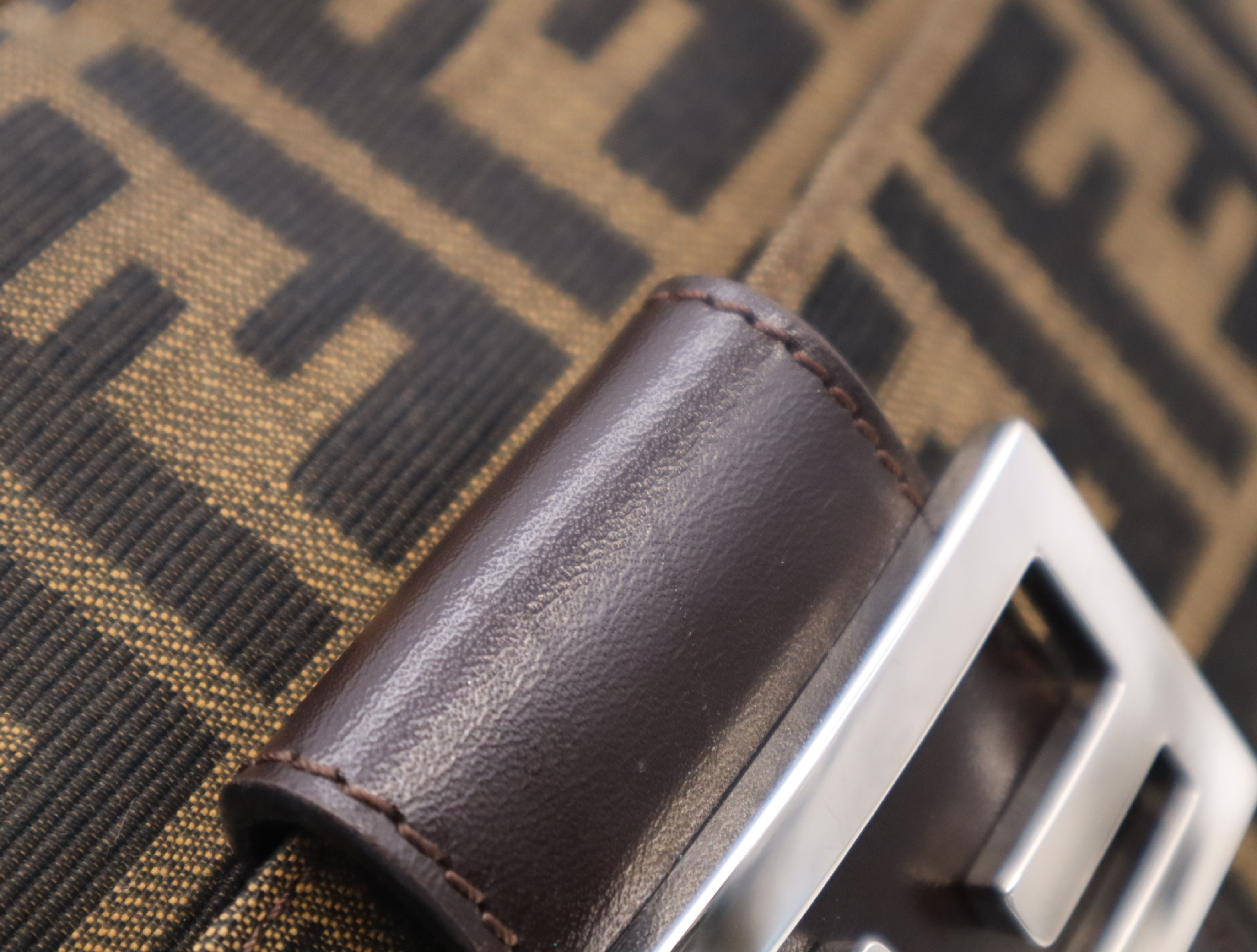 Canvas x Leather Zucca One-Shoulder Bag (Brown/Dark Brown) — view 12