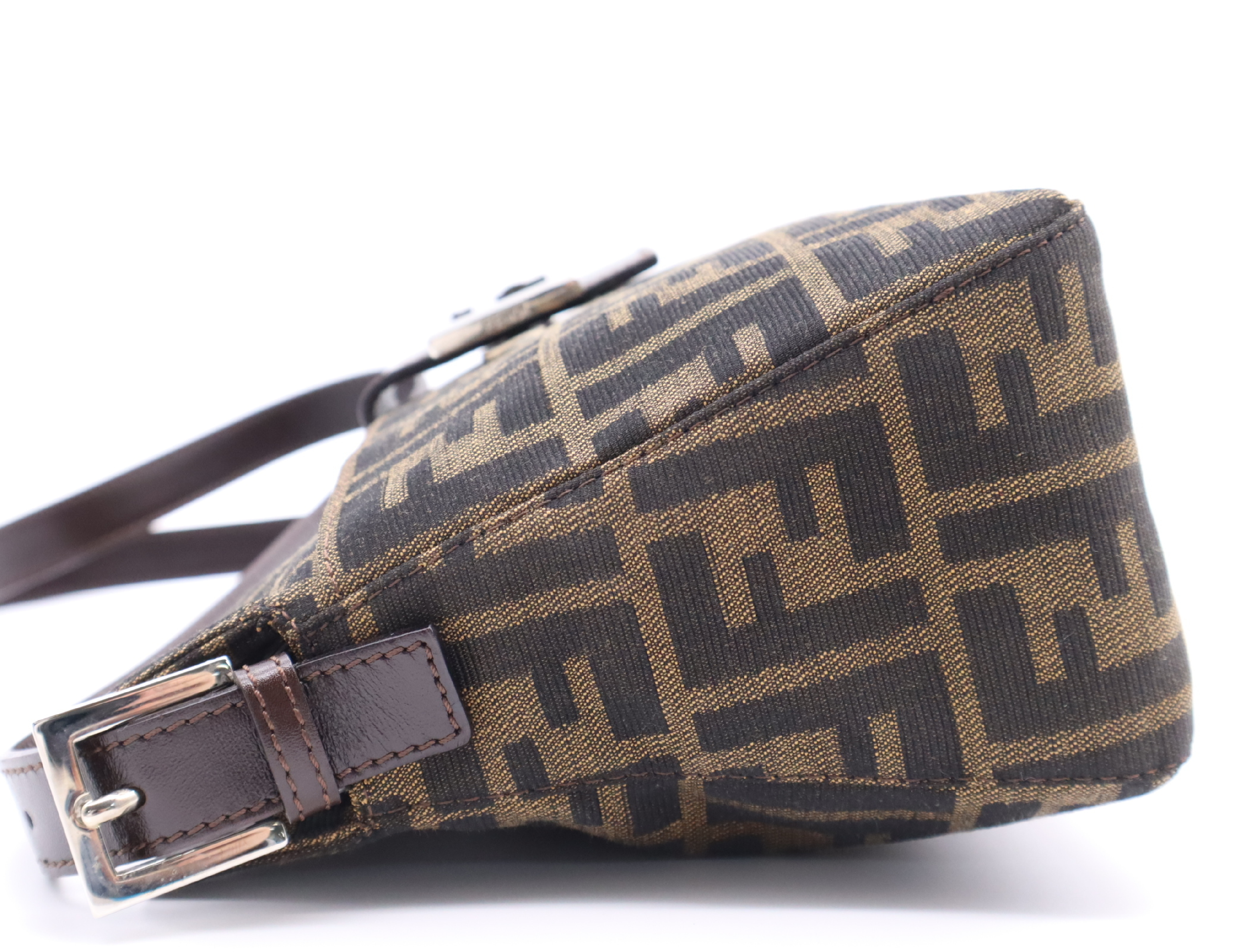 Canvas x Leather Zucca One-Shoulder Bag (Brown/Dark Brown) — view 3