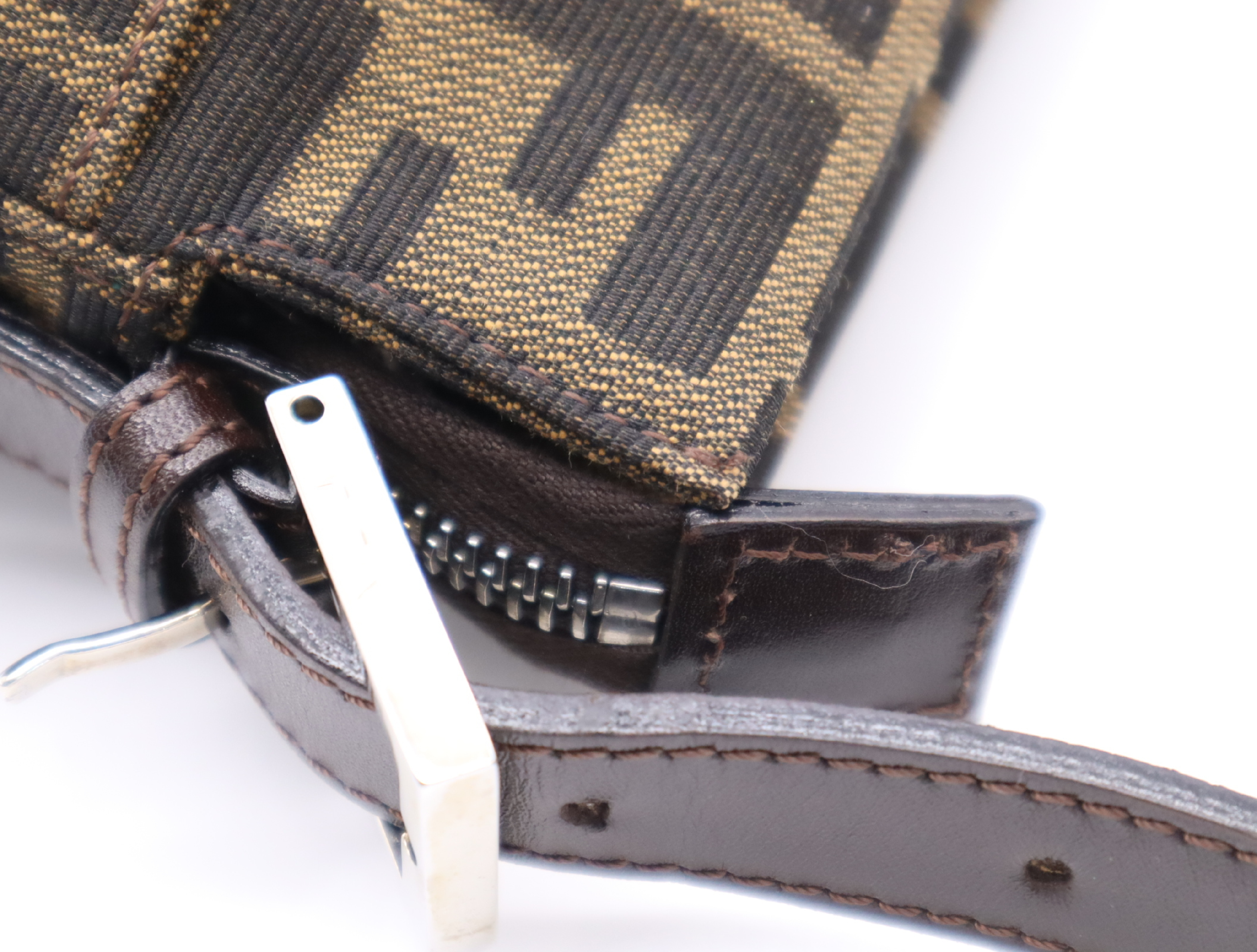 Canvas x Leather Zucca One-Shoulder Bag (Brown/Dark Brown) — view 8