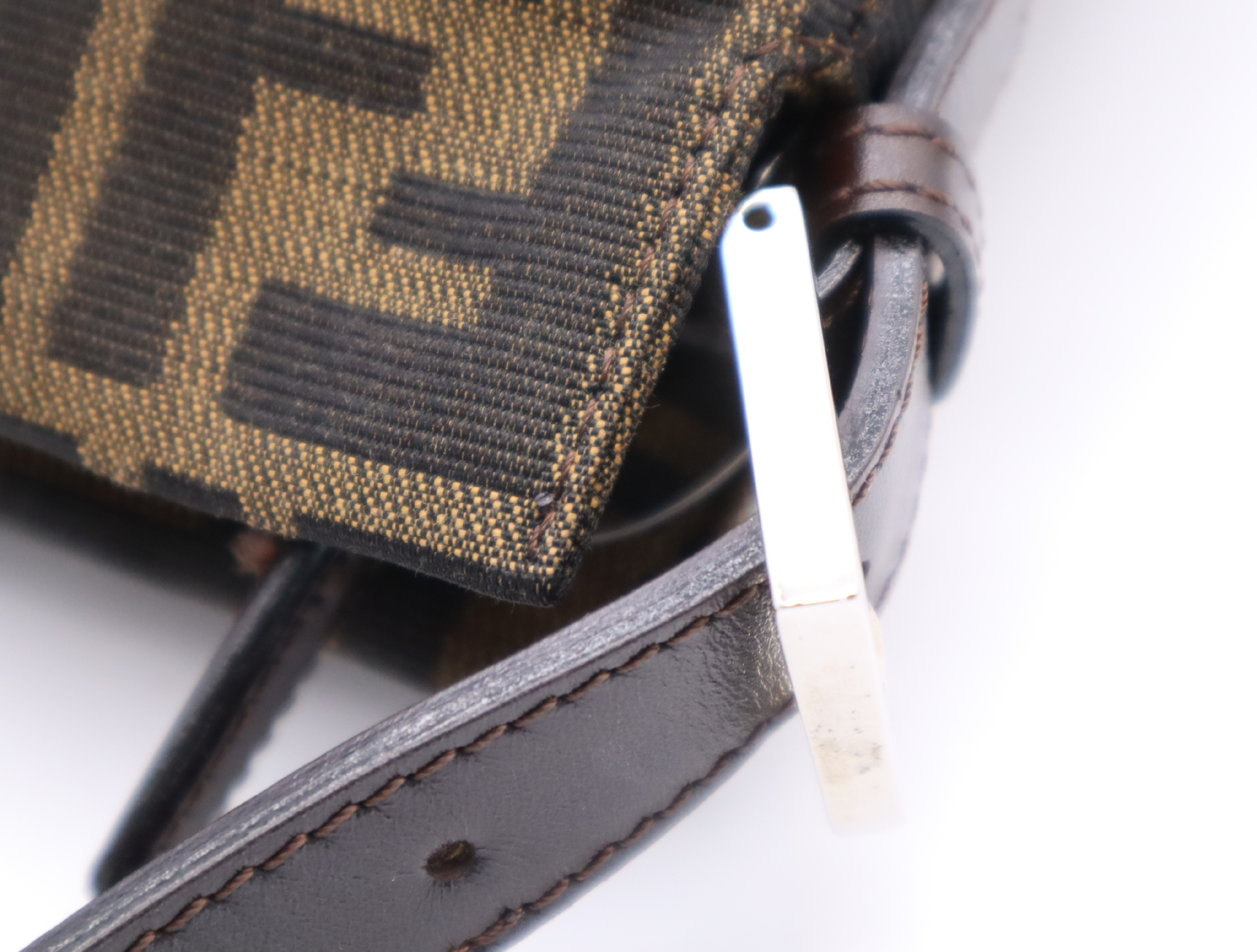 Canvas x Leather Zucca One-Shoulder Bag (Brown/Dark Brown) — view 9