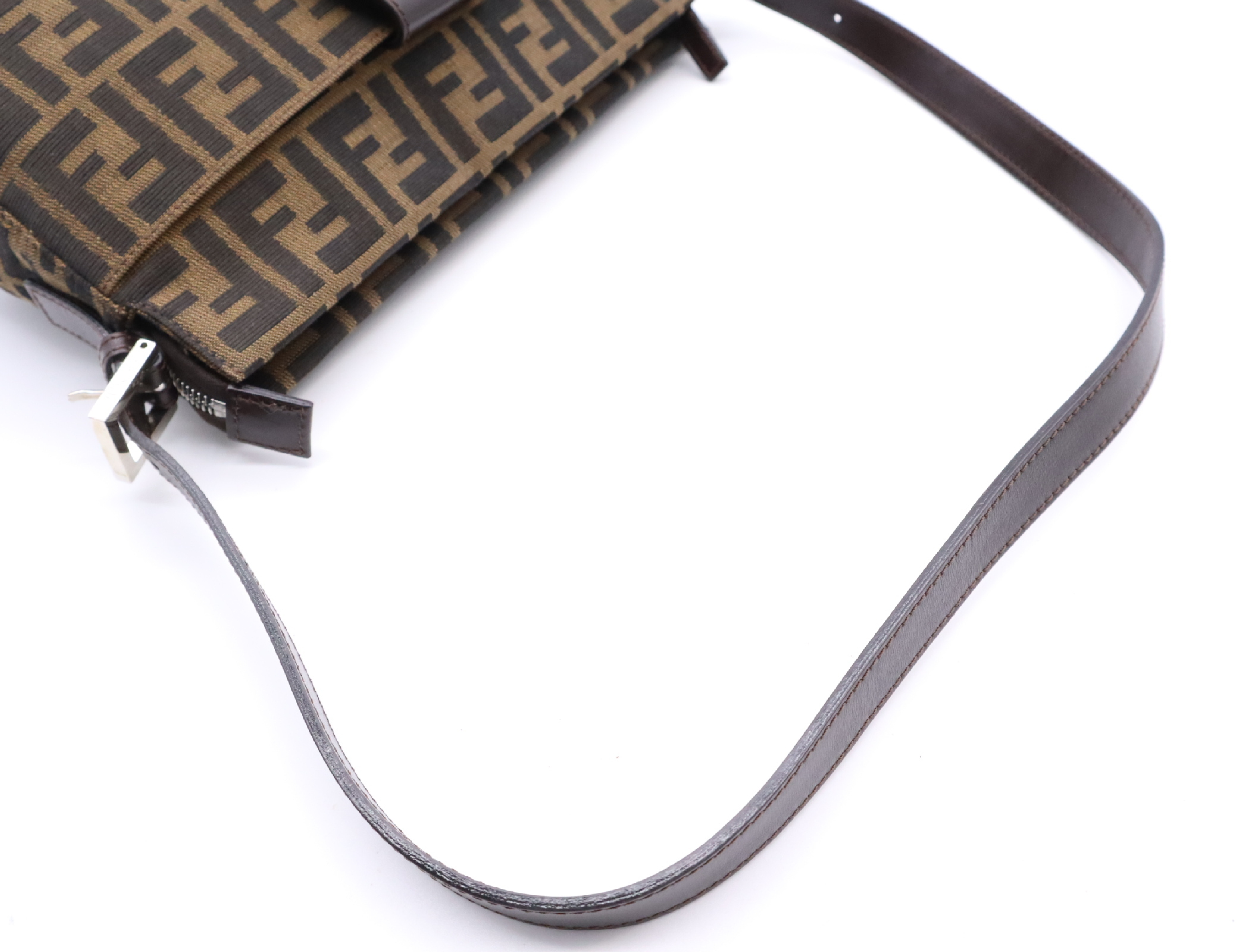 Canvas x Leather Zucca One-Shoulder Bag (Brown/Dark Brown) — view 10