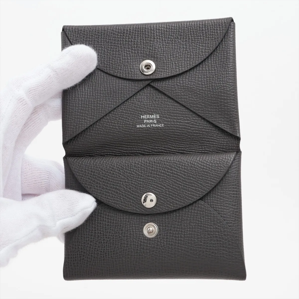 Hermès Calvi Duo Veau Epsom Coin Case, Gray, Silver Hardware, U: 2022 — view 3