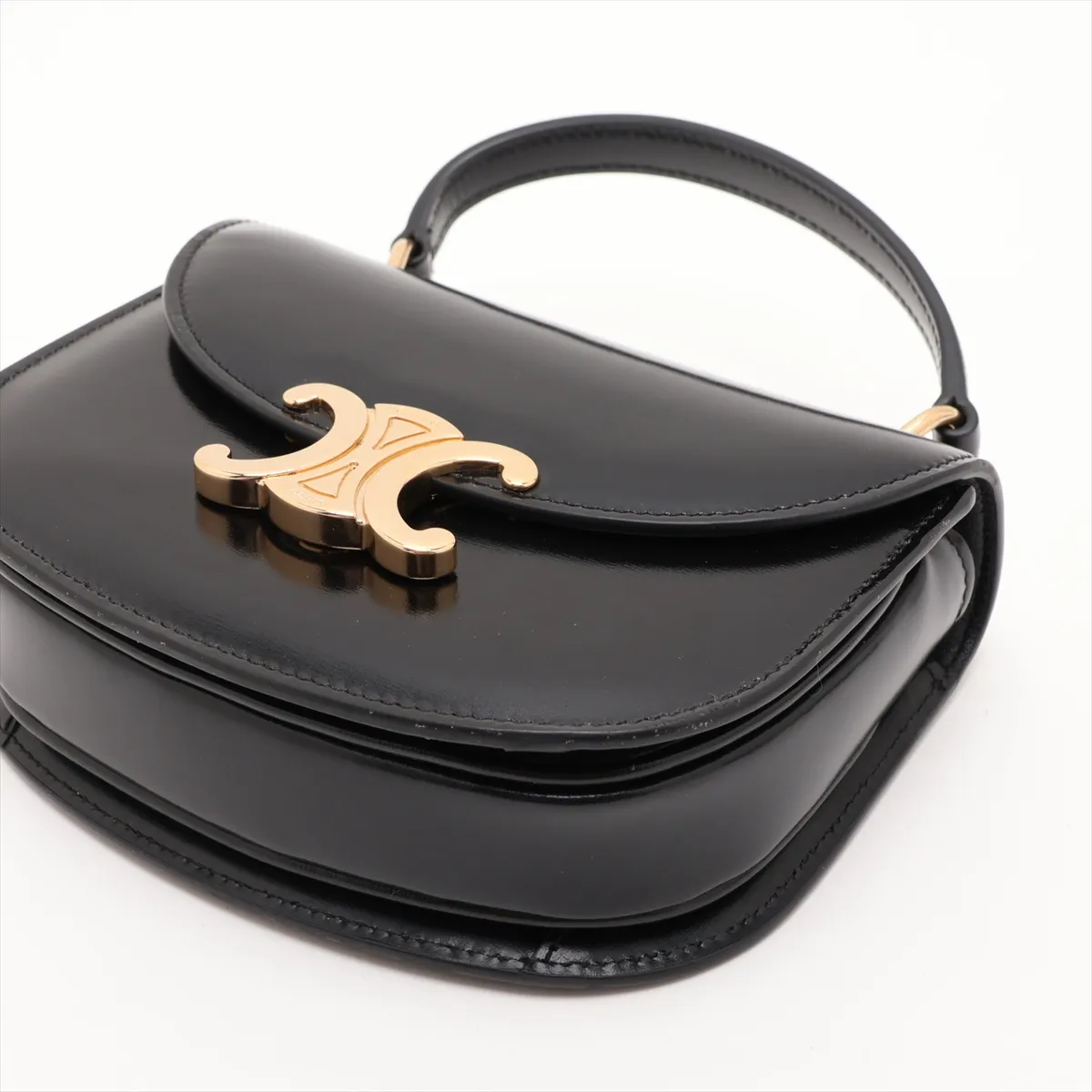Triomphe Mini Besace Leather 2-Way Handbag, Black — view 3