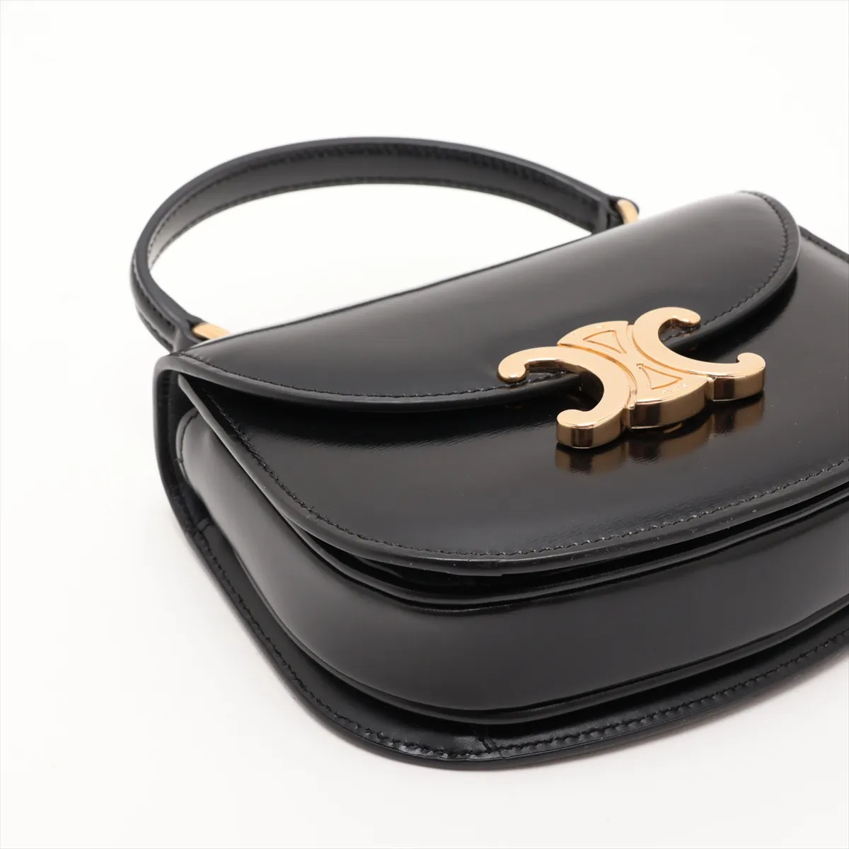 Triomphe Mini Besace Leather 2-Way Handbag, Black — view 4