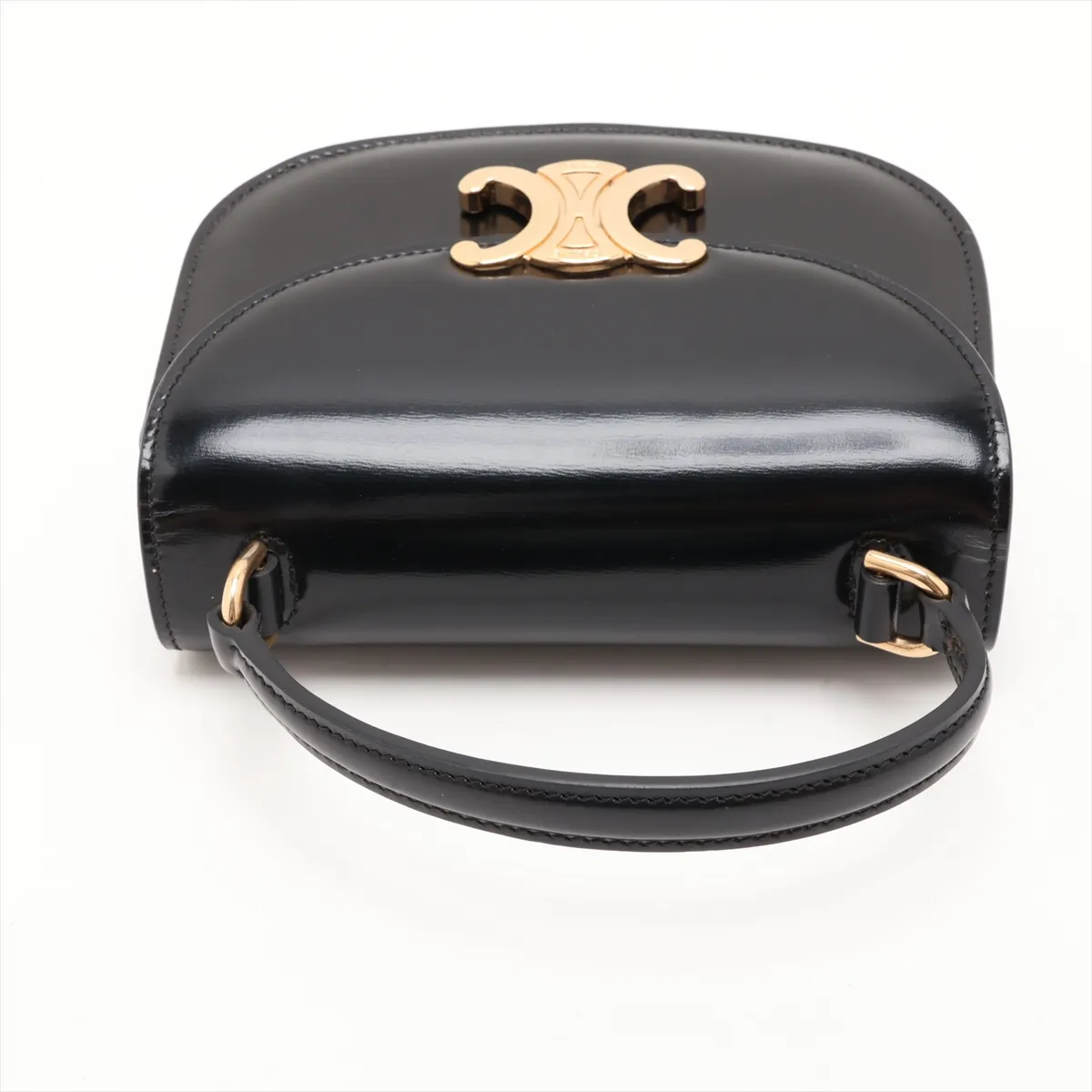 Triomphe Mini Besace Leather 2-Way Handbag, Black — view 5
