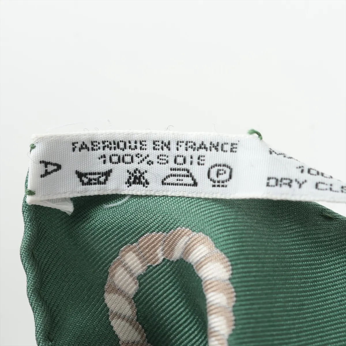 Carre 45 LES FOLIES DU CIEL (Madness of the Sky) Scarf, Silk, Green. Shows signs of wear, including snags, — view 6