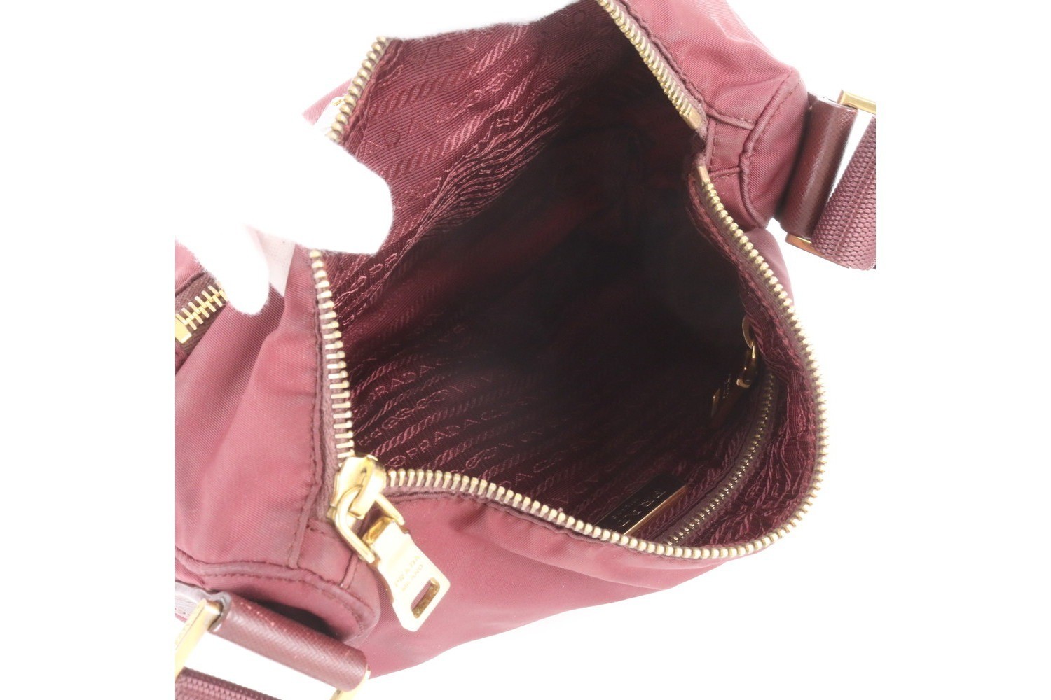 Tessuto Nylon Triangle Logo Leather Shoulder Bag — view 7