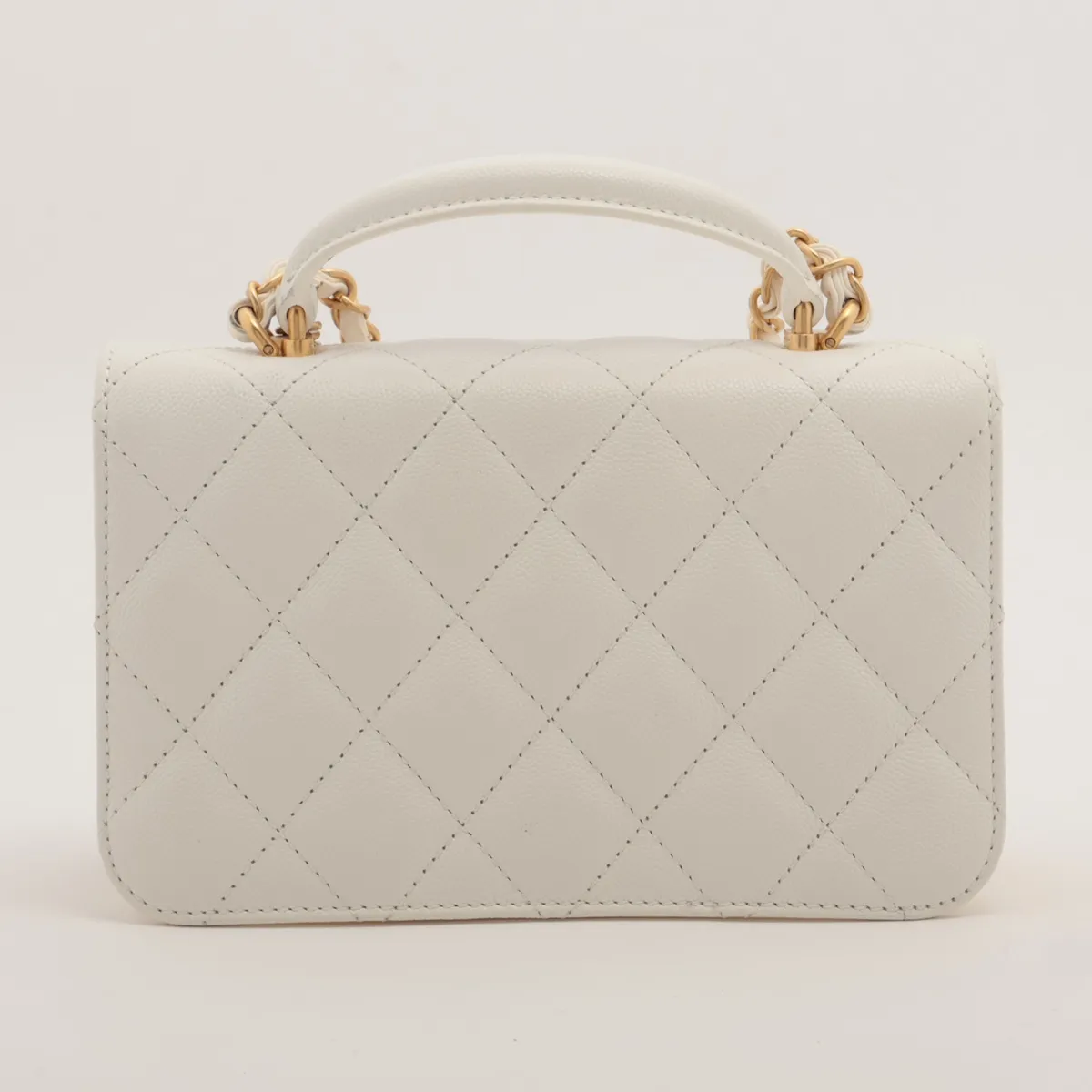 Matelassé Caviar Skin 2-Way Handbag, Top Handle, White, Gold Hardware, LXXEXE27, Random Plate — view 2