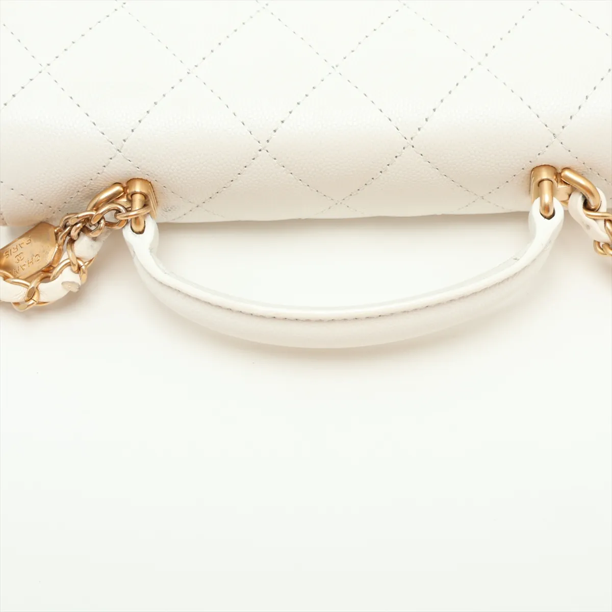 Matelassé Caviar Skin 2-Way Handbag, Top Handle, White, Gold Hardware, LXXEXE27, Random Plate — view 5
