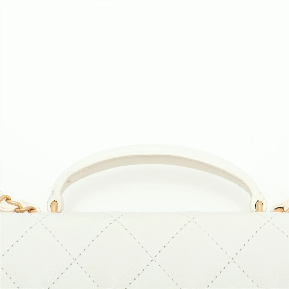 Matelassé Caviar Skin 2-Way Handbag, Top Handle, White, Gold Hardware, LXXEXE27, Random Plate — view 6