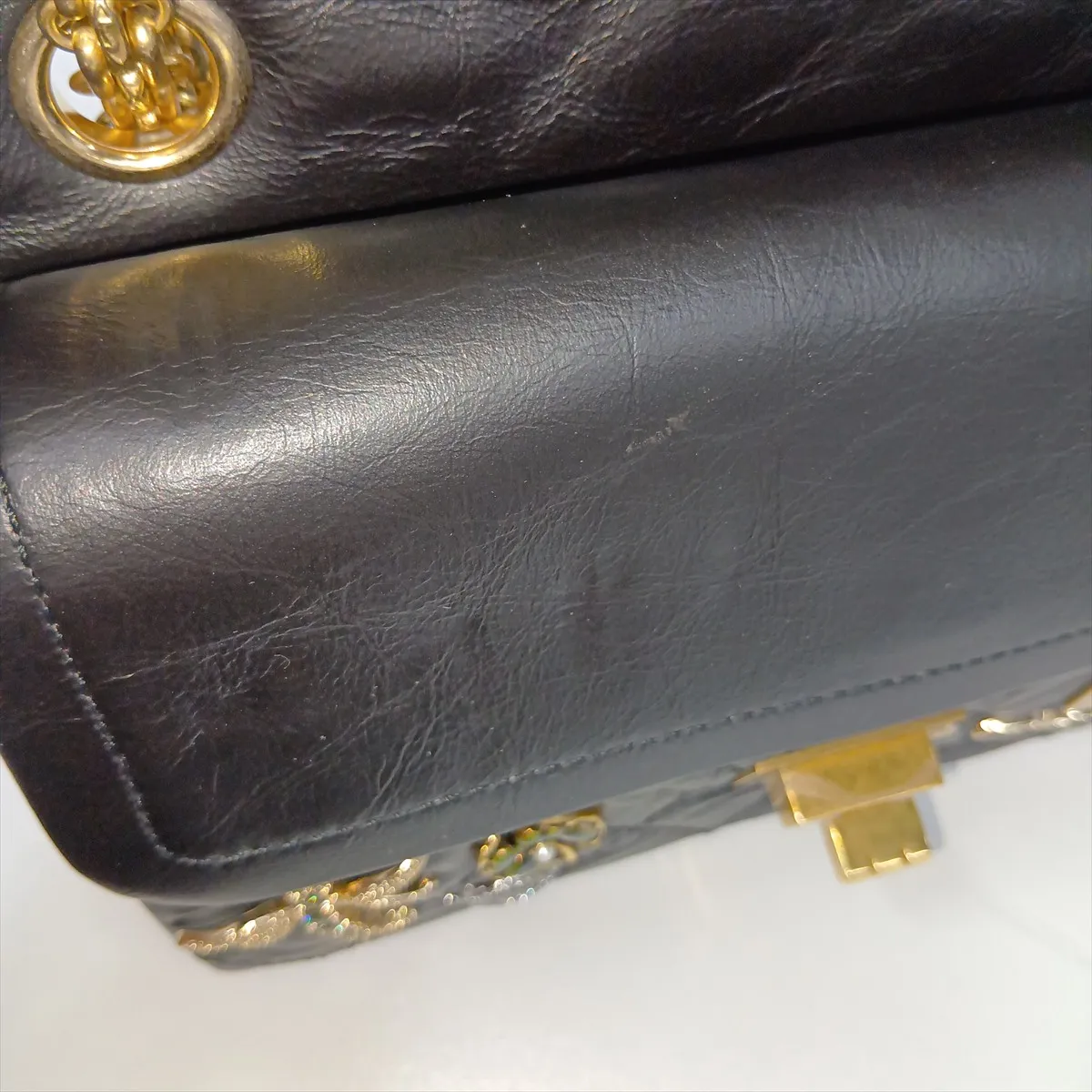 [Individually packaged] Chanel Matelassé 2.55 Mini Vintage Calf Double Flap Double Chain Bag Icon Black Gold x Silver Hardware 23903064 Serial Number 23 AS0874 — view 12