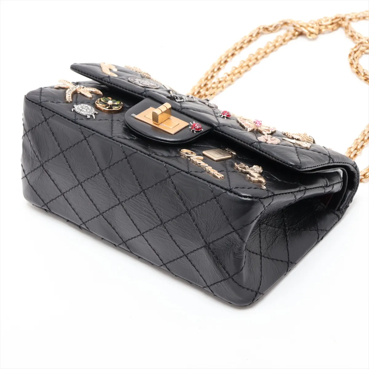 [Individually packaged] Chanel Matelassé 2.55 Mini Vintage Calf Double Flap Double Chain Bag Icon Black Gold x Silver Hardware 23903064 Serial Number 23 AS0874 — view 3