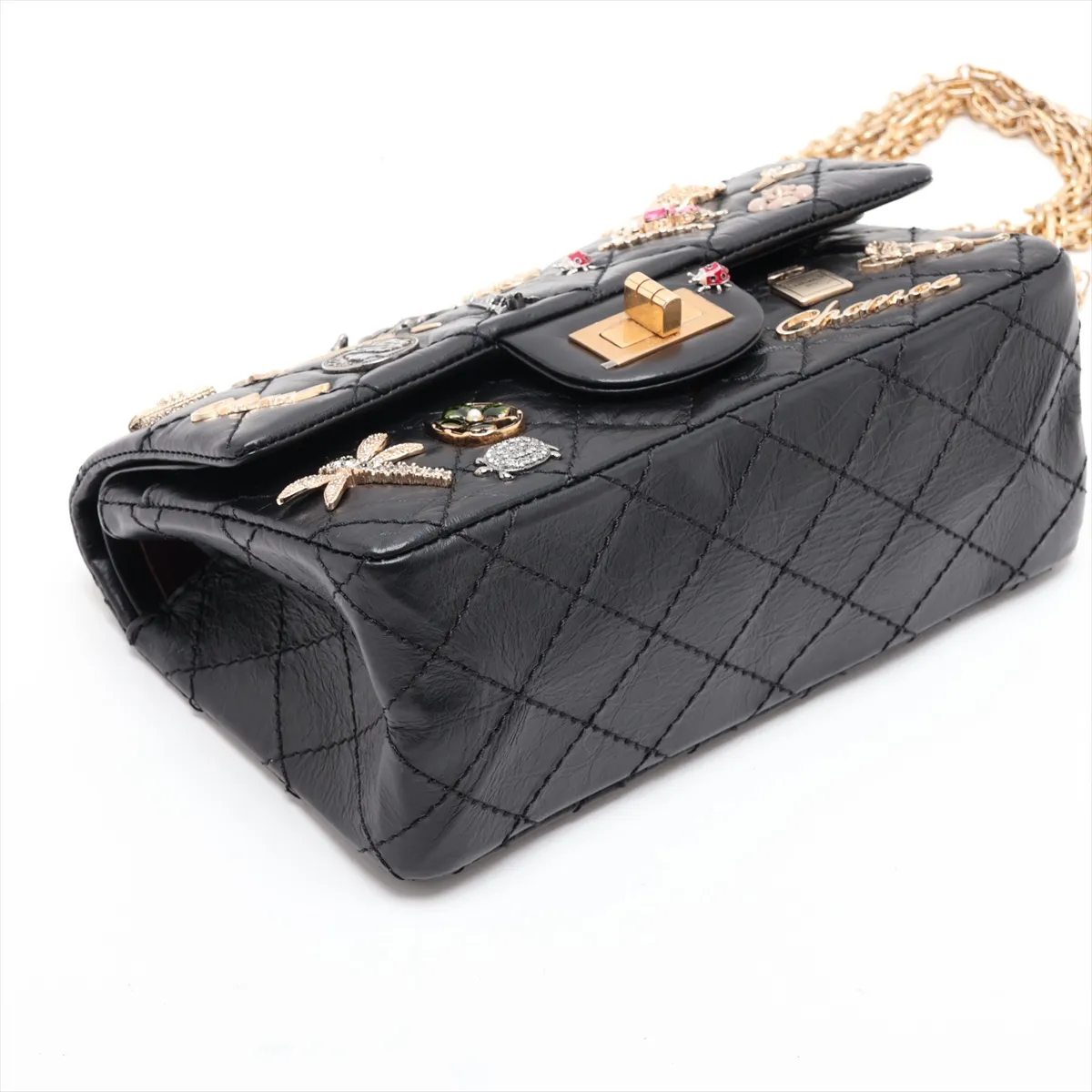 [Individually packaged] Chanel Matelassé 2.55 Mini Vintage Calf Double Flap Double Chain Bag Icon Black Gold x Silver Hardware 23903064 Serial Number 23 AS0874 — view 4