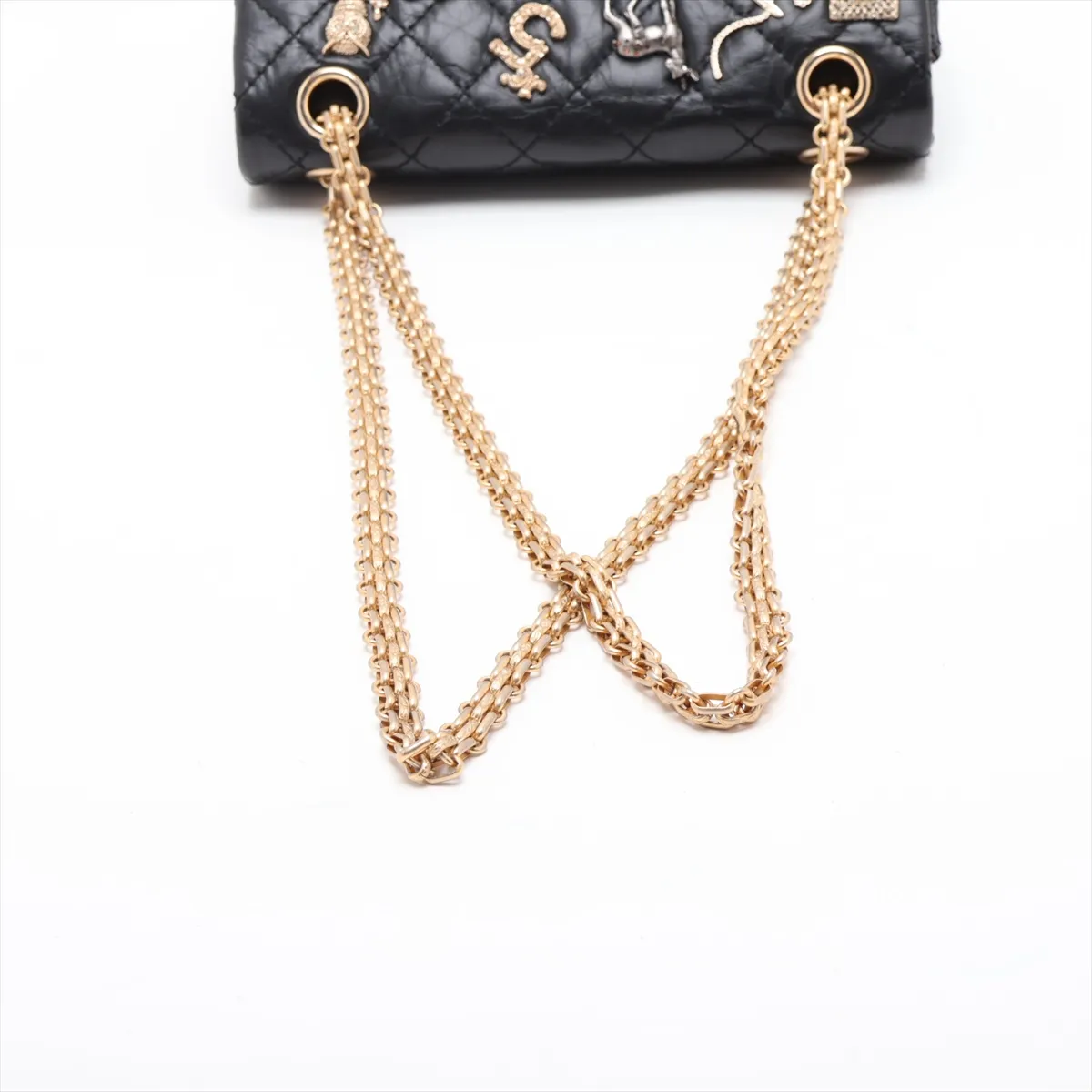 [Individually packaged] Chanel Matelassé 2.55 Mini Vintage Calf Double Flap Double Chain Bag Icon Black Gold x Silver Hardware 23903064 Serial Number 23 AS0874 — view 5