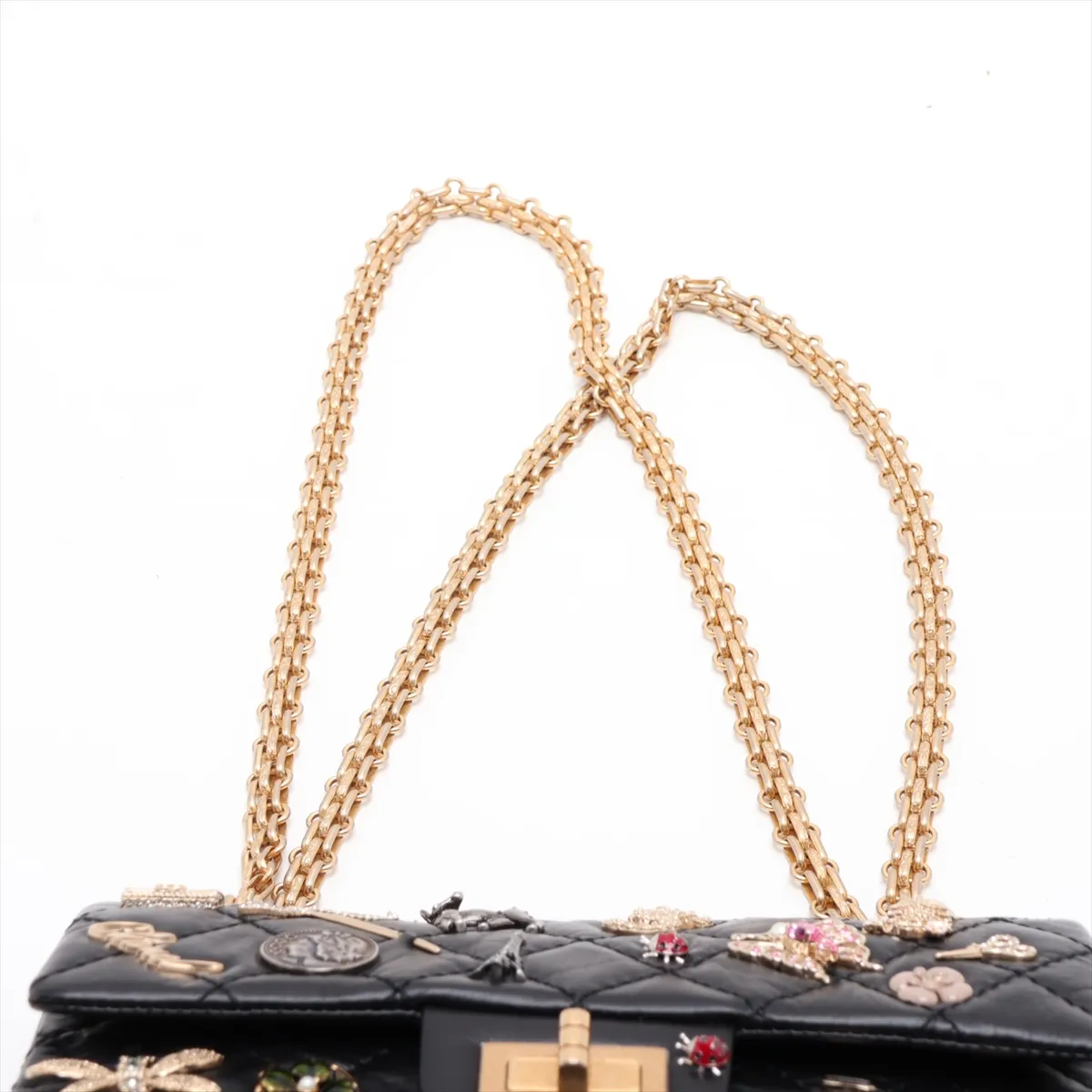 [Individually packaged] Chanel Matelassé 2.55 Mini Vintage Calf Double Flap Double Chain Bag Icon Black Gold x Silver Hardware 23903064 Serial Number 23 AS0874 — view 6
