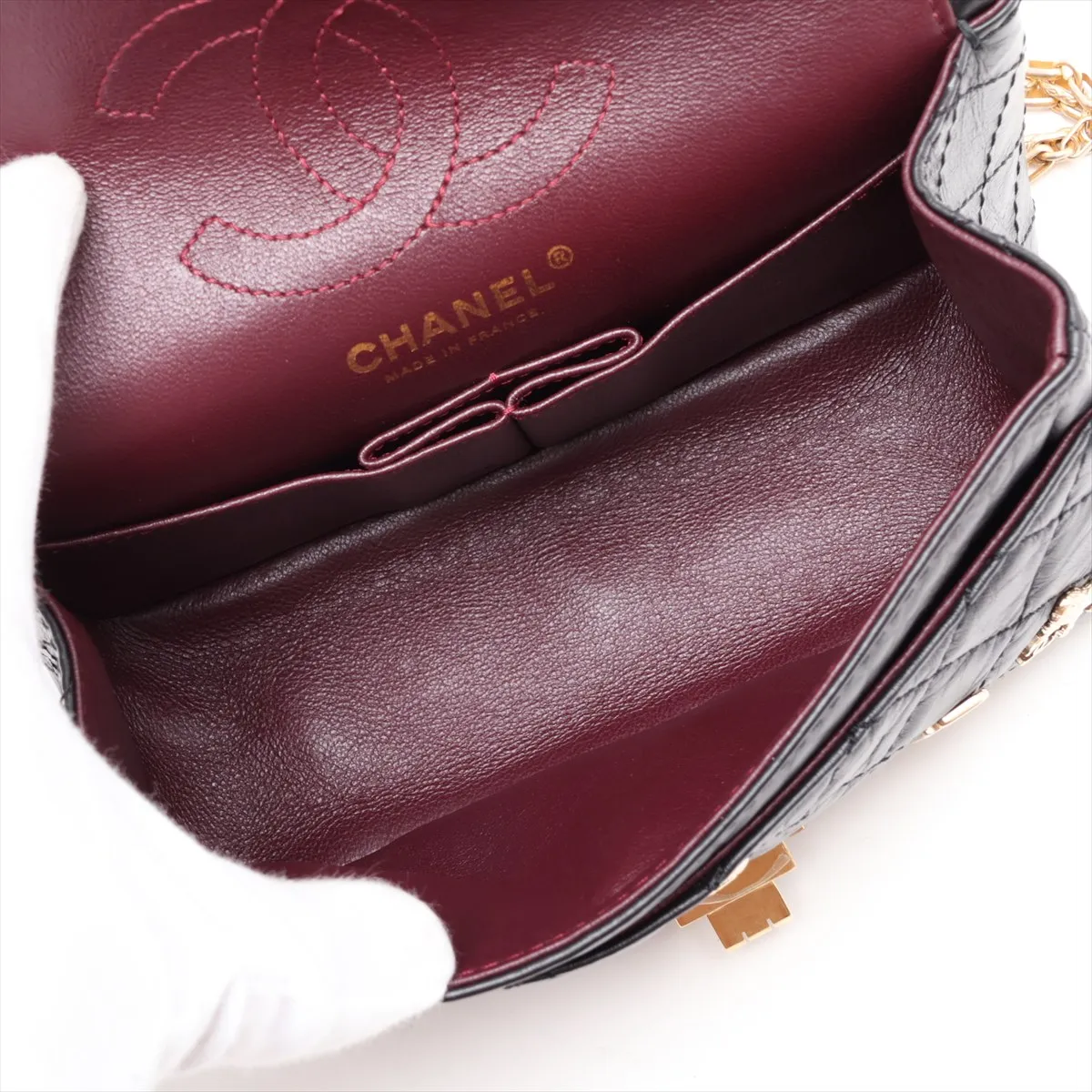 [Individually packaged] Chanel Matelassé 2.55 Mini Vintage Calf Double Flap Double Chain Bag Icon Black Gold x Silver Hardware 23903064 Serial Number 23 AS0874 — view 7