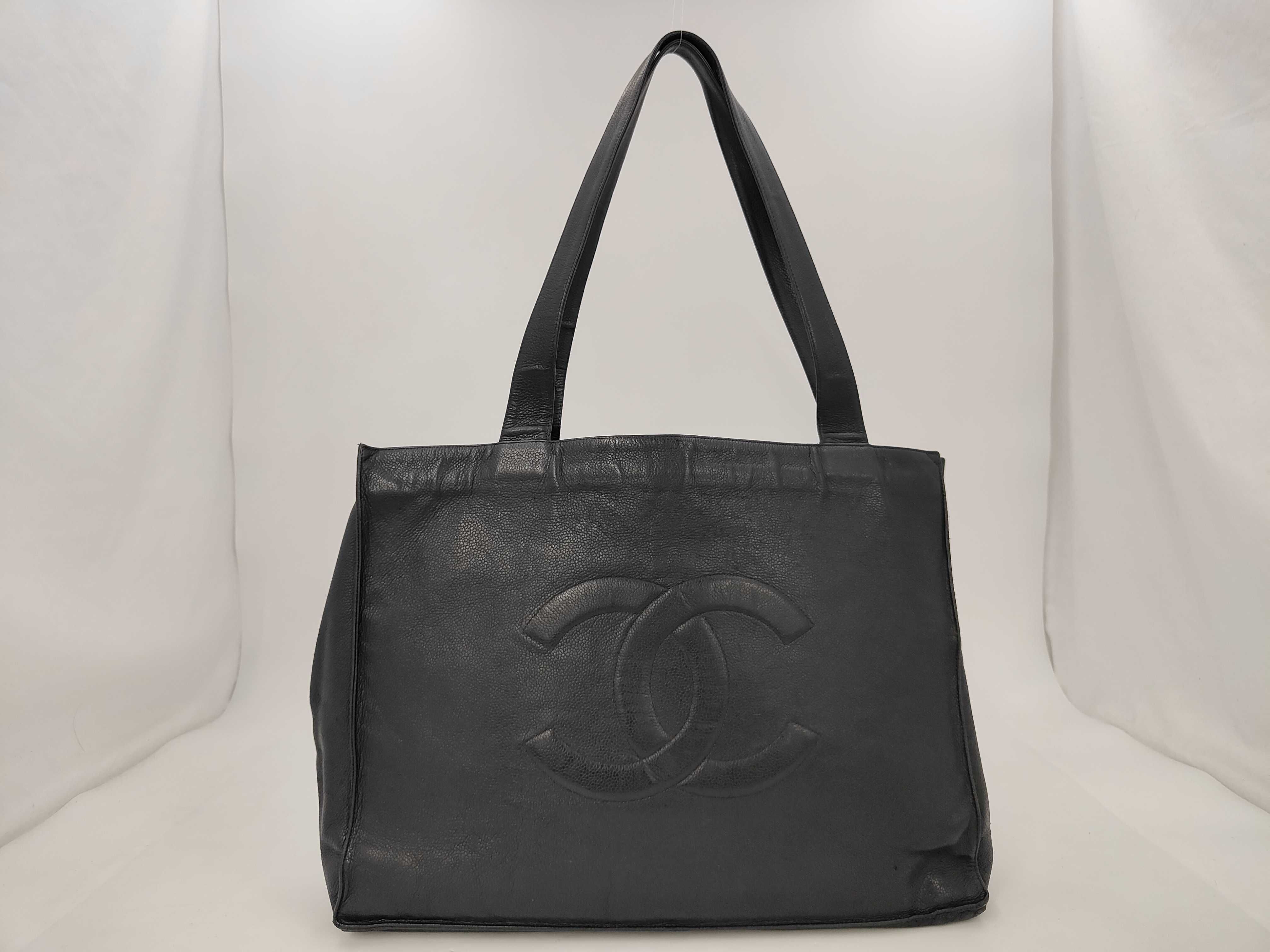 Caviar Skin Coco Mark Tote Bag, Black Tote Bag