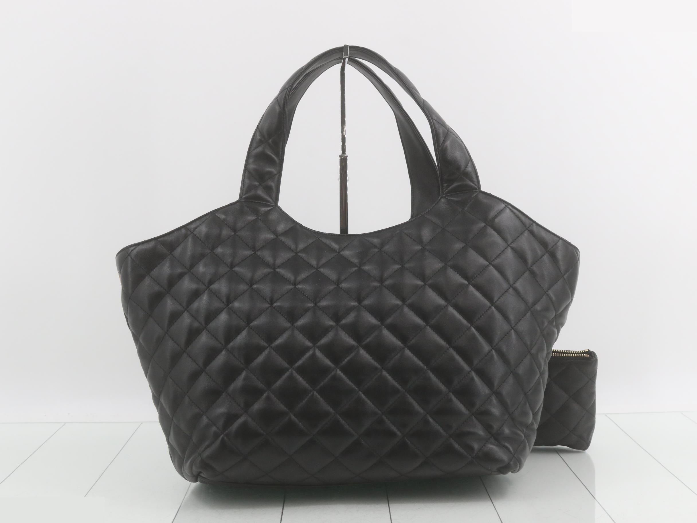 leather quilted tote bag with pouch — view 2