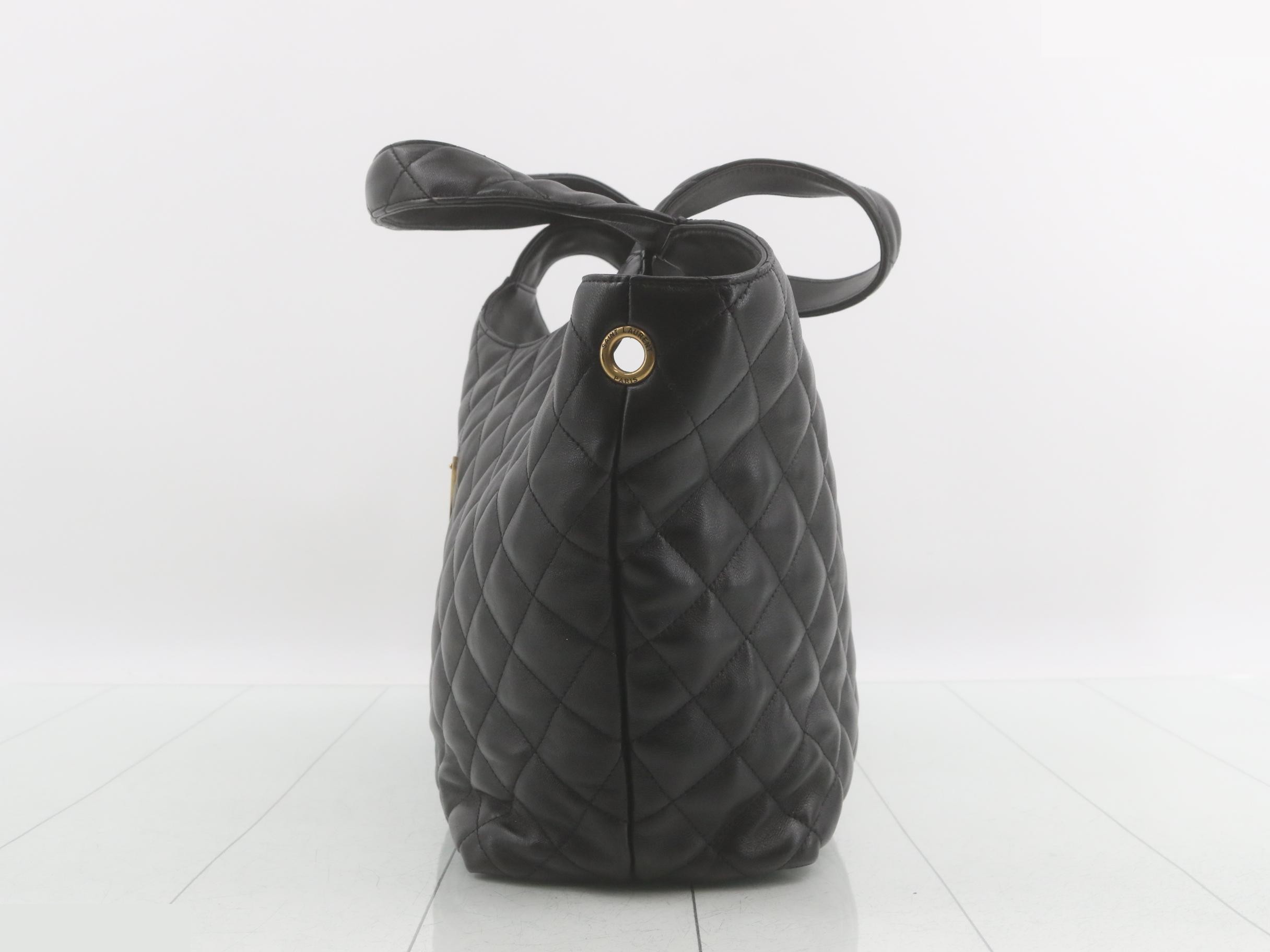 leather quilted tote bag with pouch — view 3