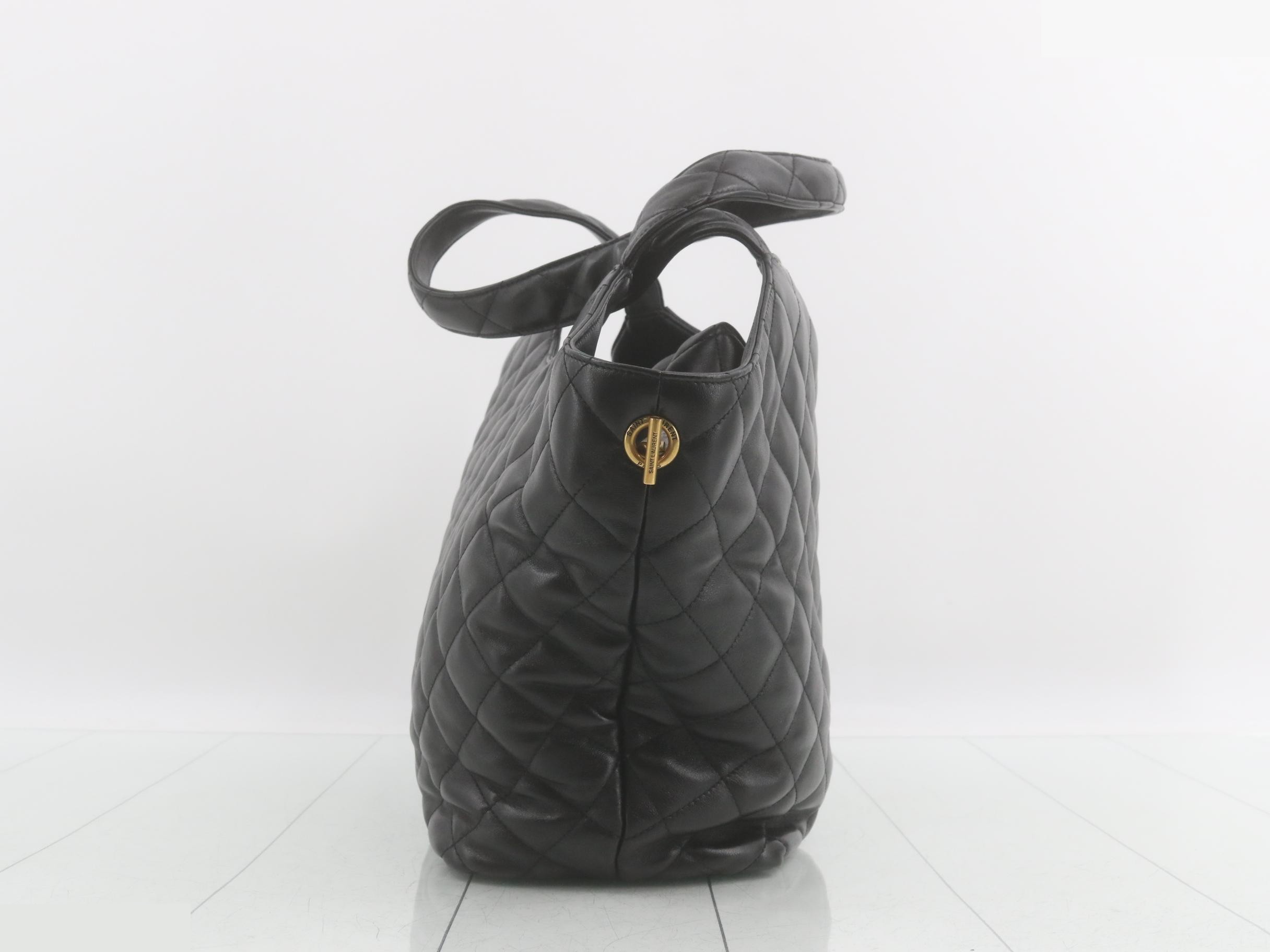 leather quilted tote bag with pouch — view 4