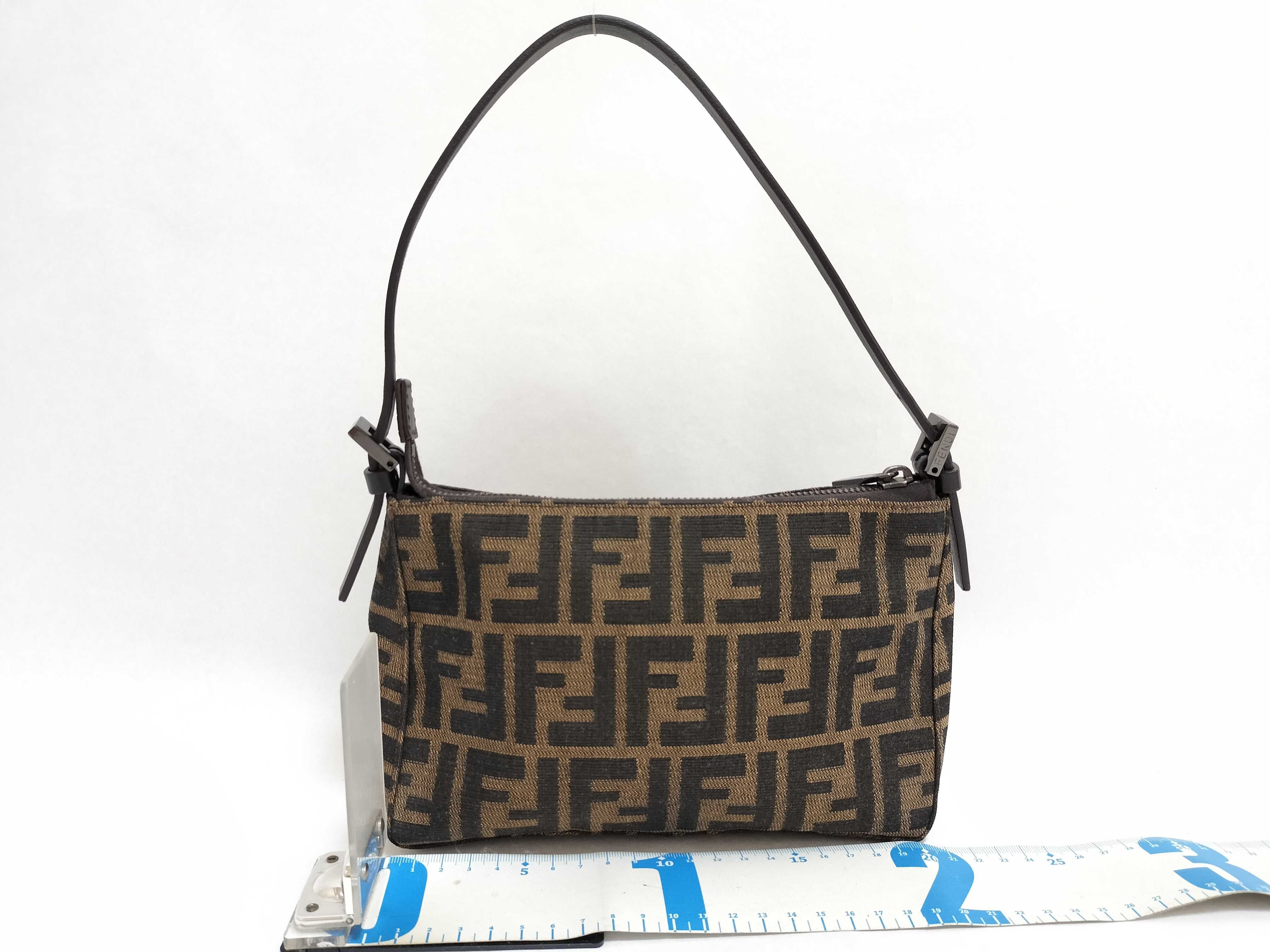 Zucca pattern accessory pouch, canvas and leather, brown pouch. — view 2