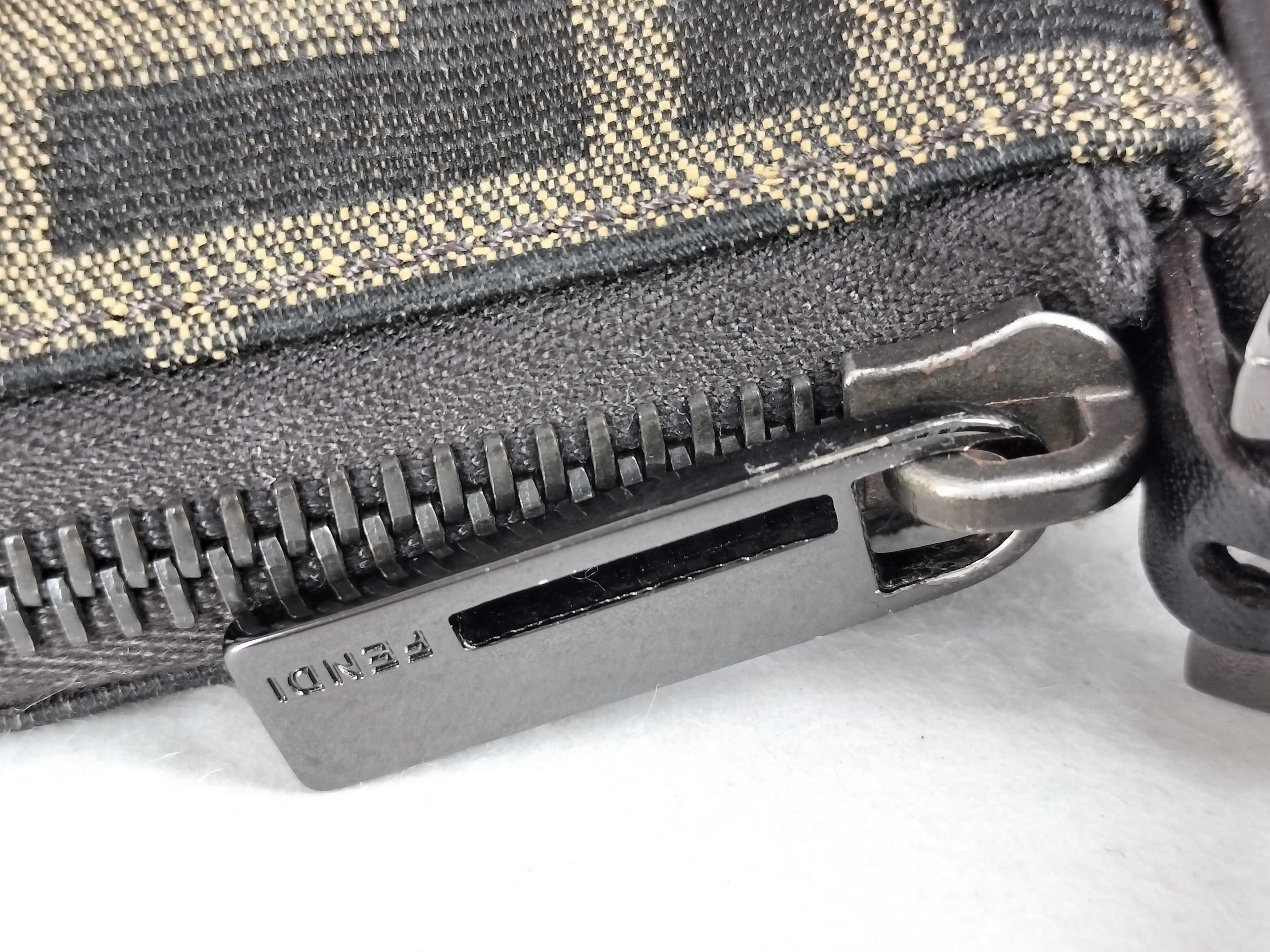 Zucca pattern accessory pouch, canvas and leather, brown pouch. — view 13