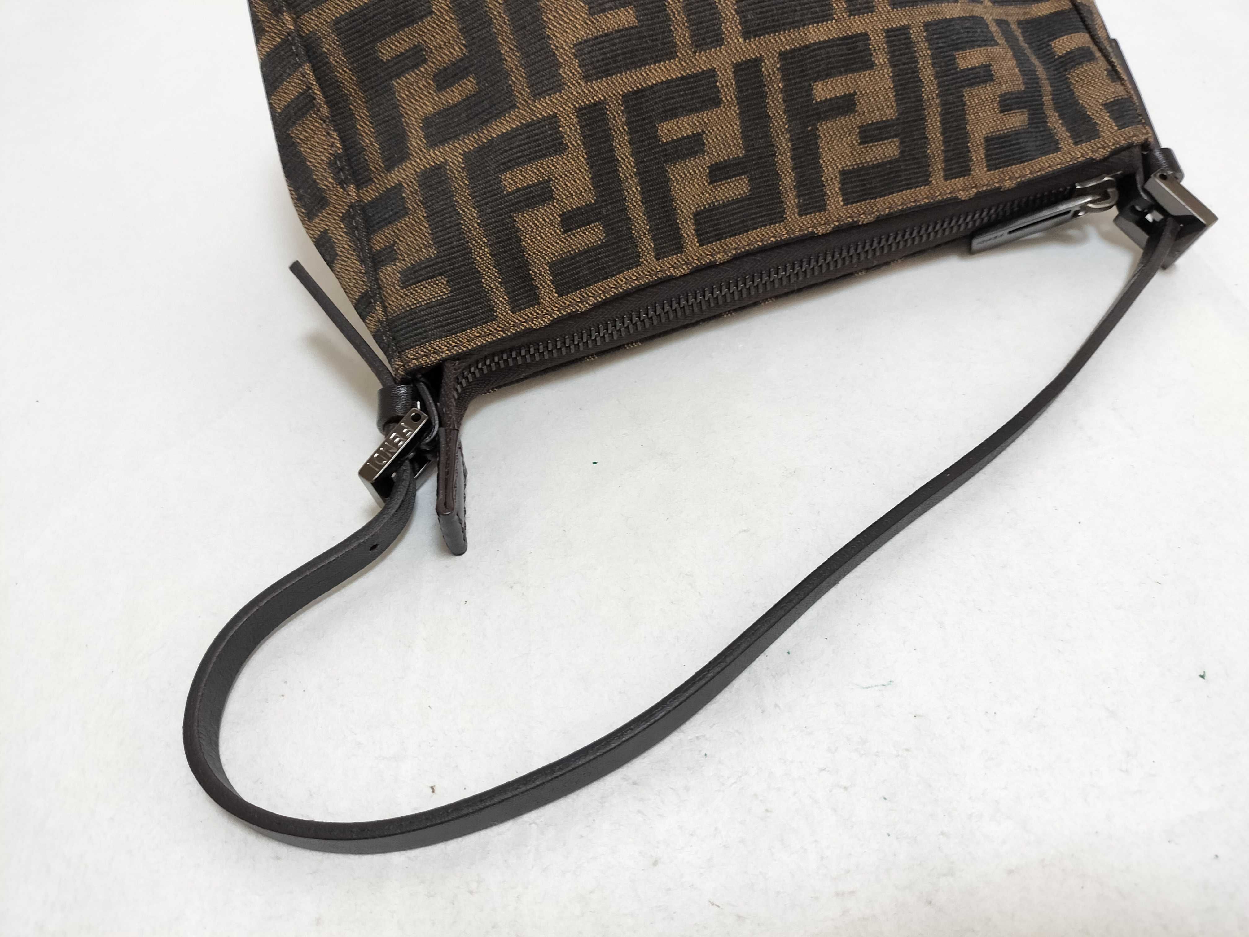 Zucca pattern accessory pouch, canvas and leather, brown pouch. — view 3