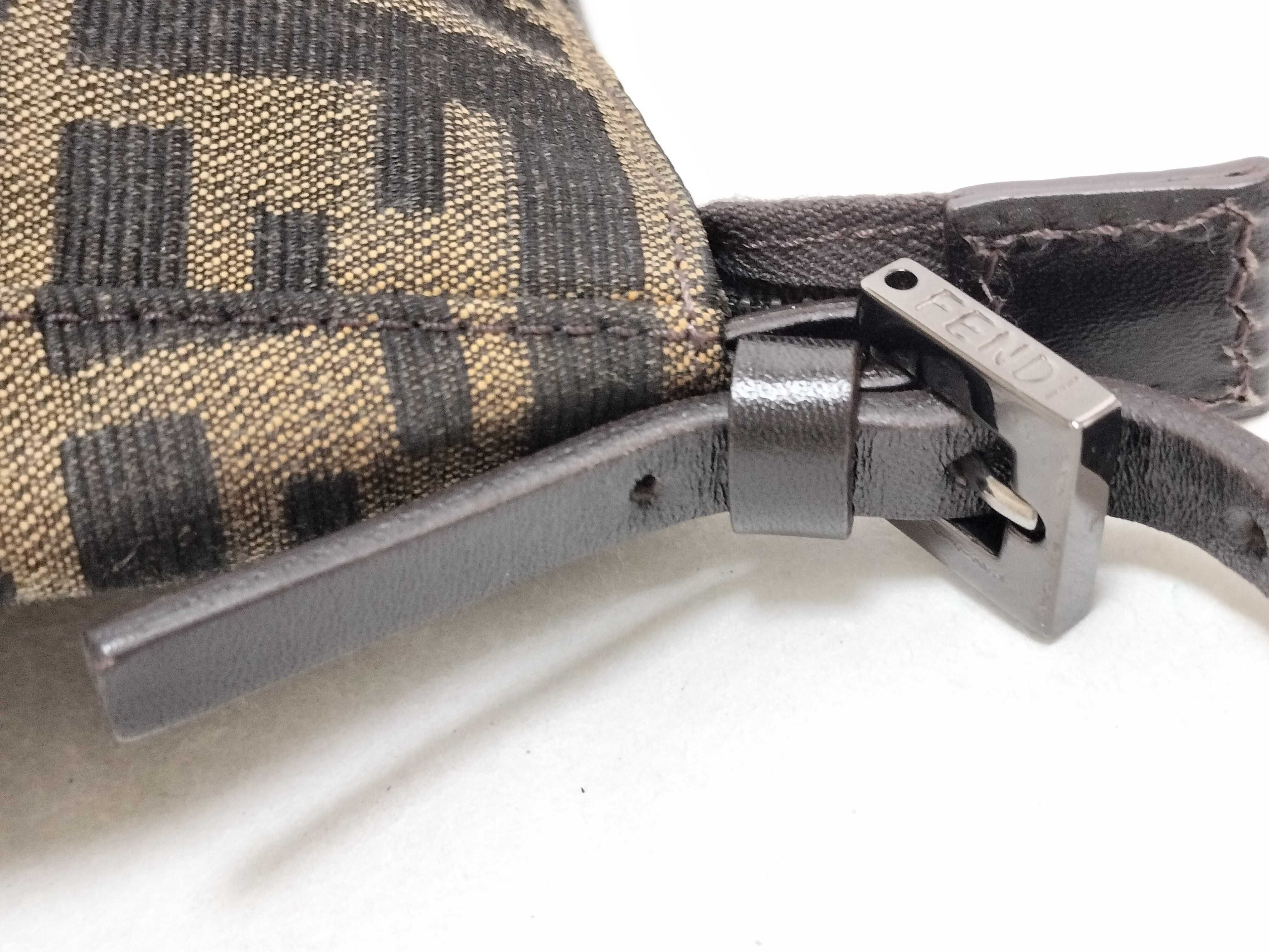 Zucca pattern accessory pouch, canvas and leather, brown pouch. — view 5