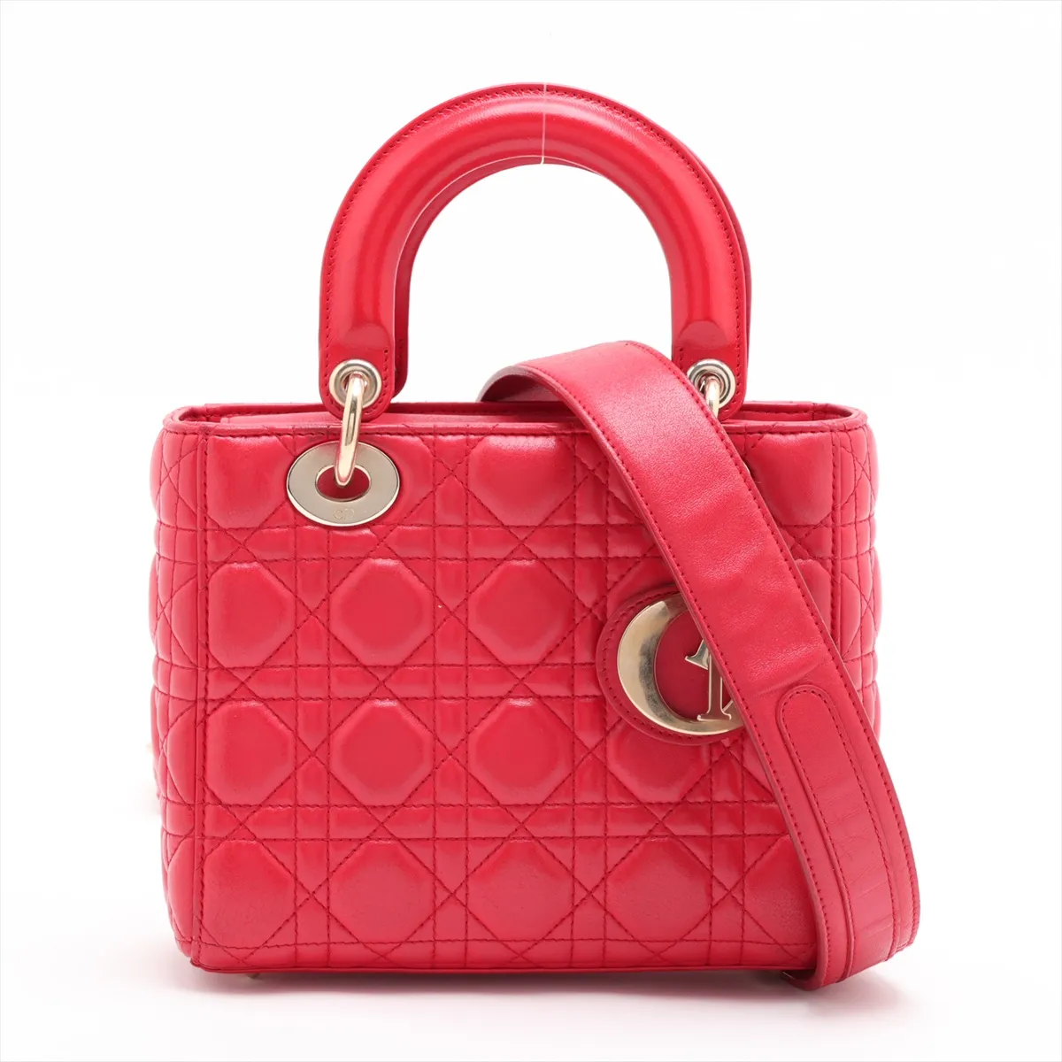 Cannage My Lady Dior Leather 2-Way Handbag, Red