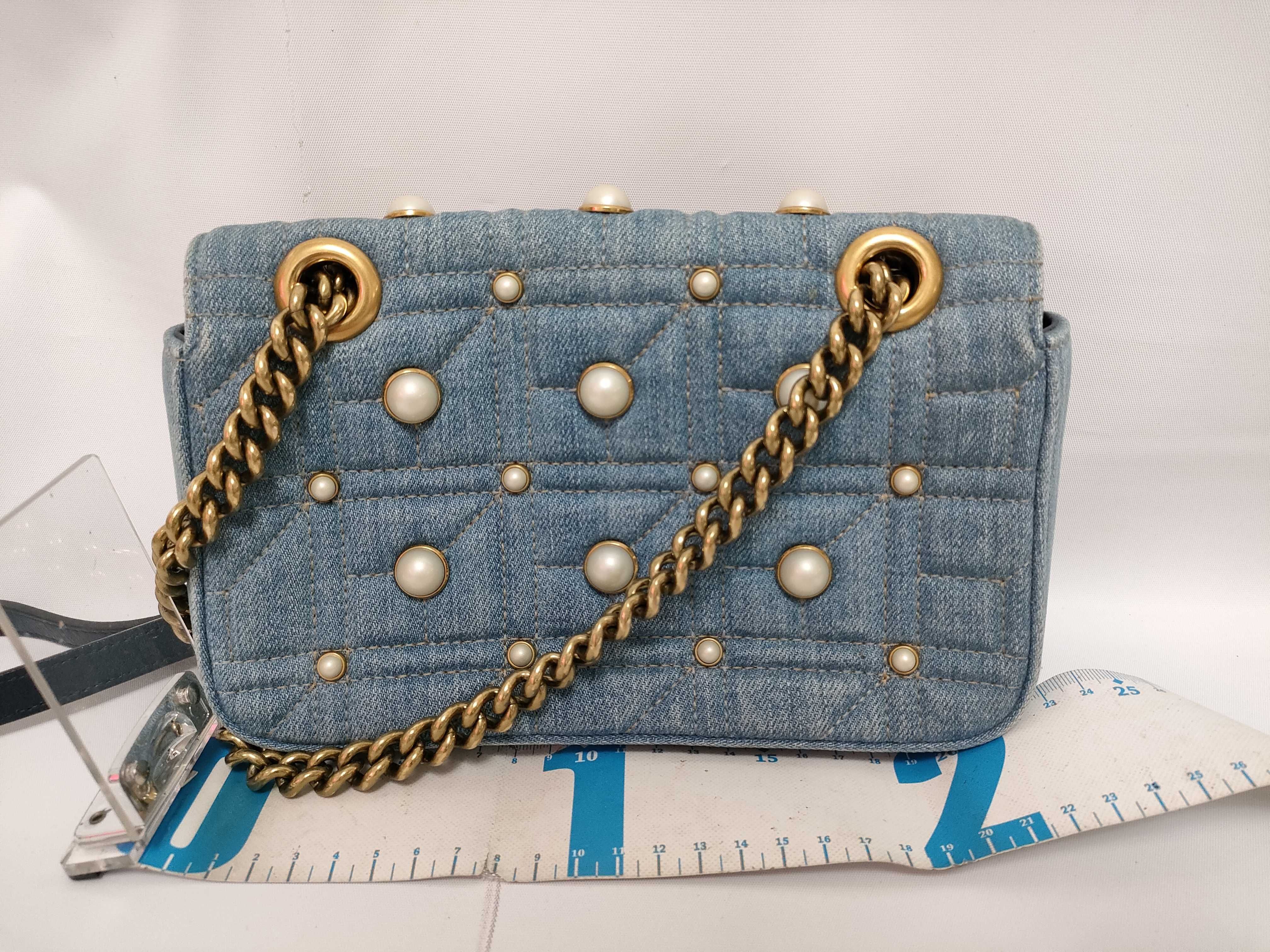 GG FR- GG Marmont Denim Chain Shoulder Bag Blue 446744 Shoulder Bag — view 2